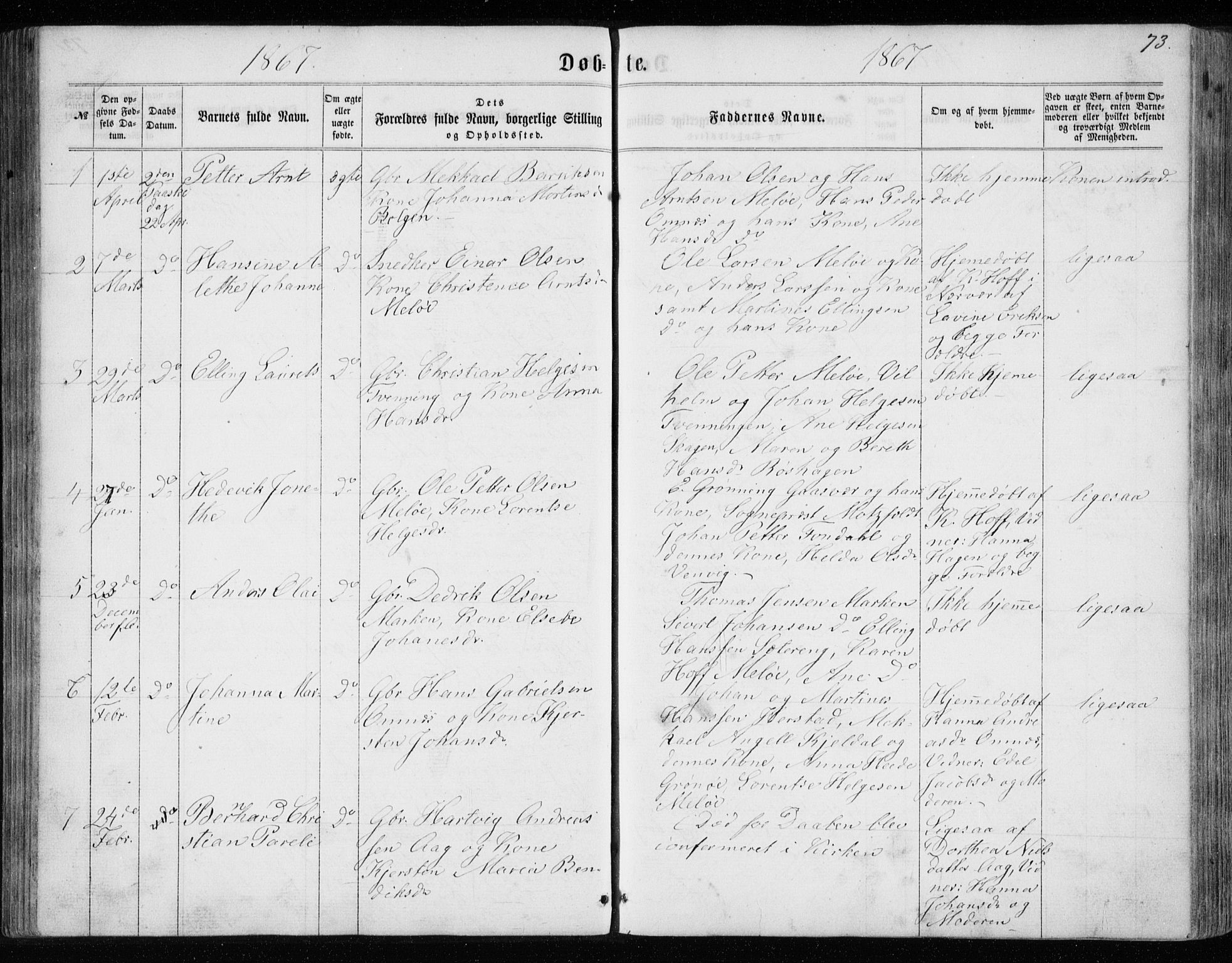 Ministerialprotokoller, klokkerbøker og fødselsregistre - Nordland, SAT/A-1459/843/L0634: Parish register (copy) no. 843C03, 1860-1884, p. 73