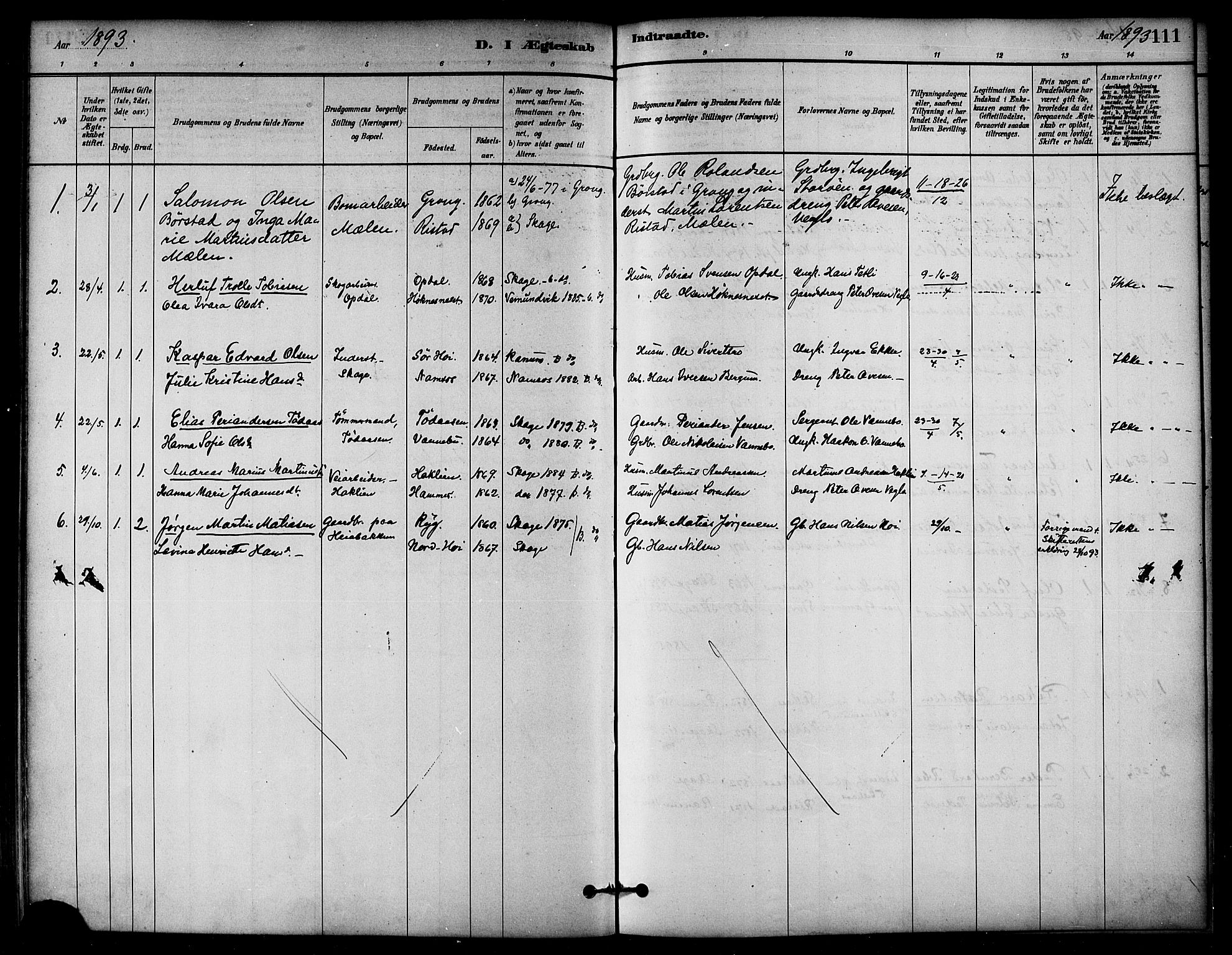 Ministerialprotokoller, klokkerbøker og fødselsregistre - Nord-Trøndelag, SAT/A-1458/766/L0563: Parish register (official) no. 767A01, 1881-1899, p. 111