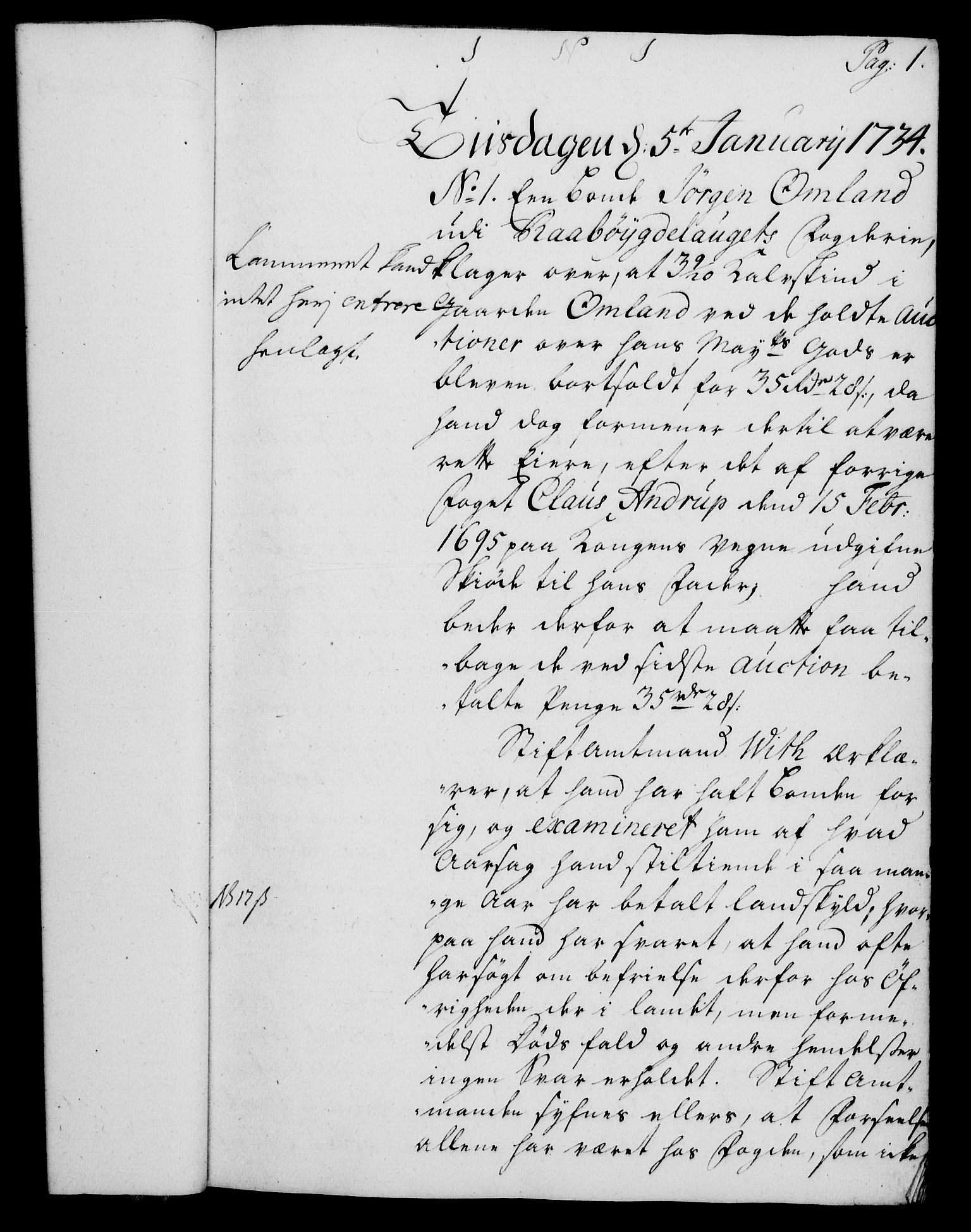 Rentekammeret, Kammerkanselliet, RA/EA-3111/G/Gh/Gha/L0016: Norsk ekstraktmemorialprotokoll (merket RK 53.61), 1734-1735, p. 1