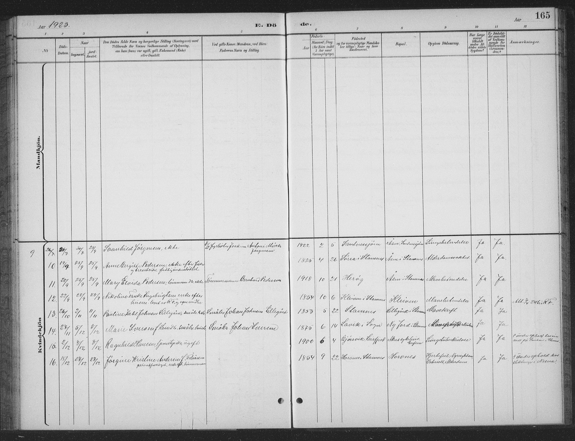 Ministerialprotokoller, klokkerbøker og fødselsregistre - Nordland, AV/SAT-A-1459/831/L0479: Parish register (copy) no. 831C06, 1897-1936, p. 165