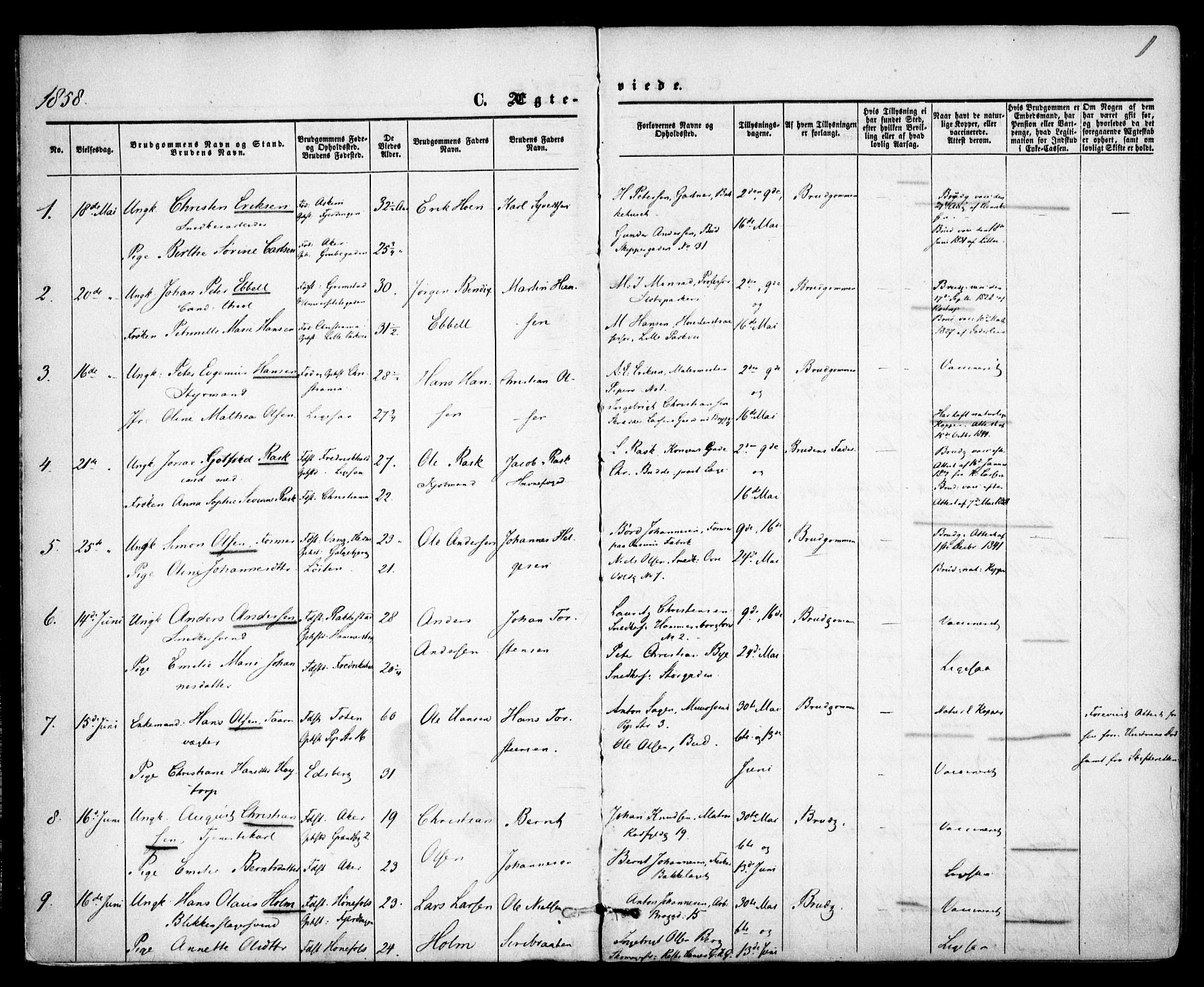 Trefoldighet prestekontor Kirkebøker, SAO/A-10882/F/Fc/L0001: Parish register (official) no. III 1, 1858-1874, p. 1