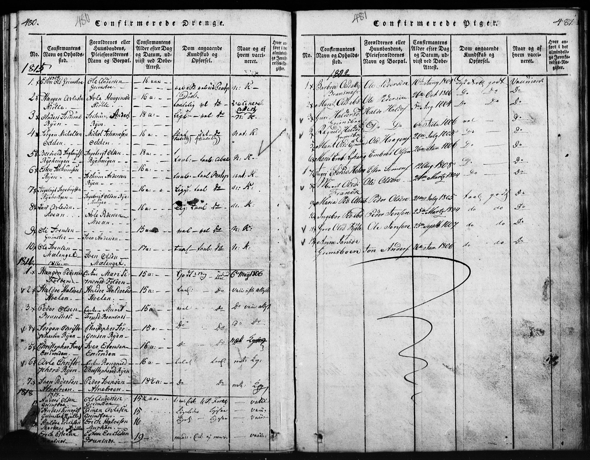 Tynset prestekontor, SAH/PREST-058/H/Ha/Hab/L0003: Parish register (copy) no. 3, 1814-1862, p. 480-481