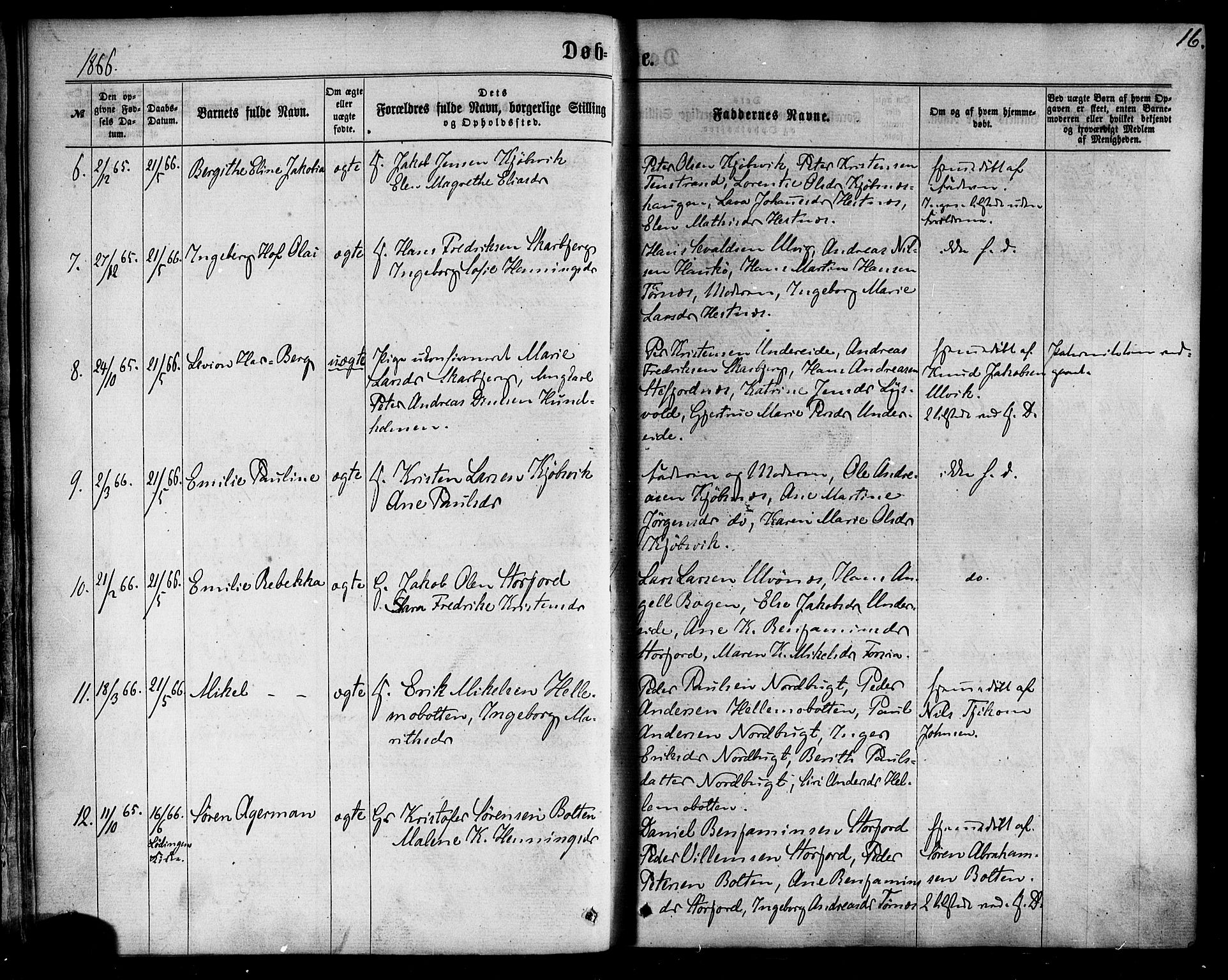 Ministerialprotokoller, klokkerbøker og fødselsregistre - Nordland, AV/SAT-A-1459/861/L0867: Parish register (official) no. 861A02, 1864-1878, p. 16