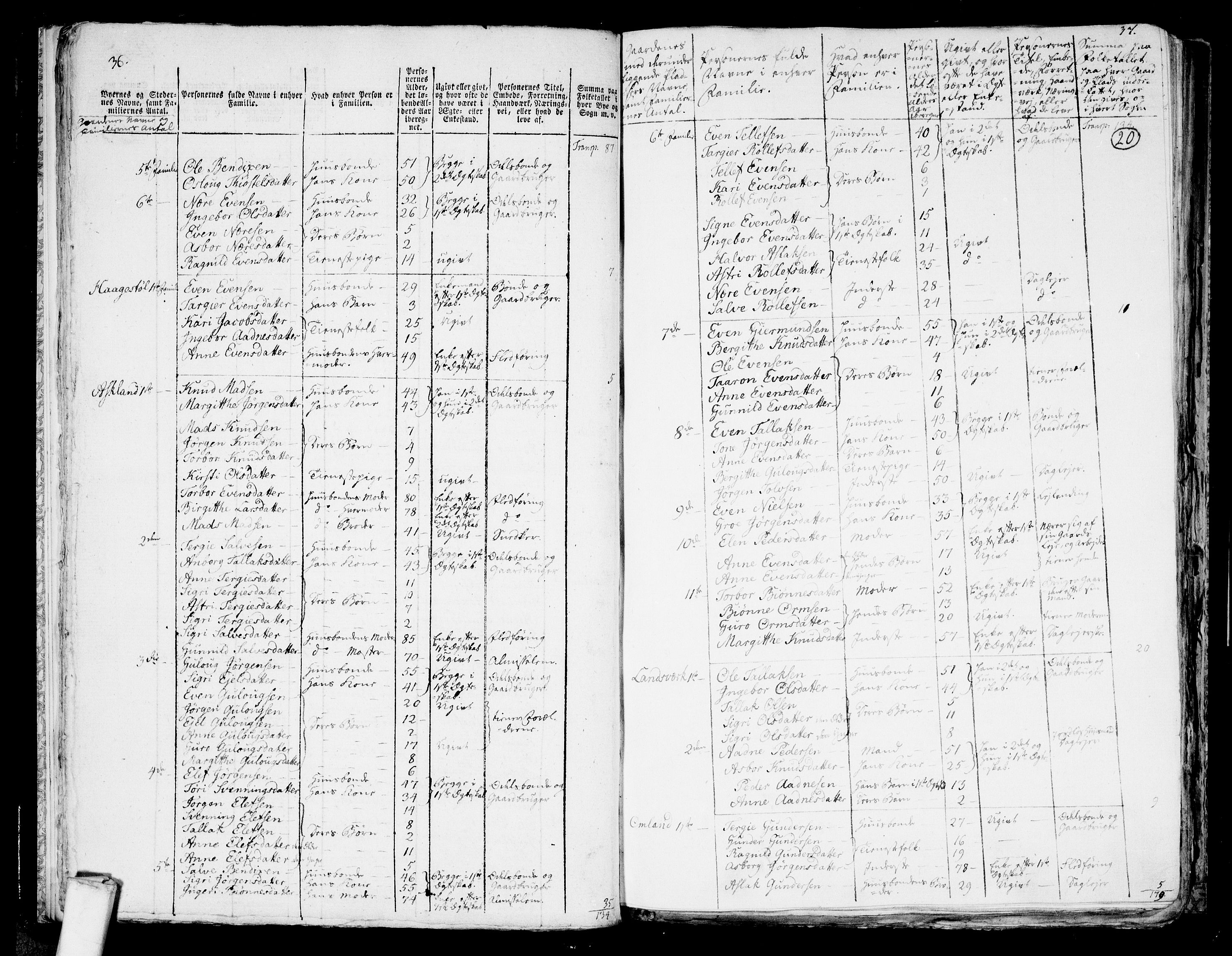 RA, 1801 census for 0929P Åmli, 1801, p. 19b-20a