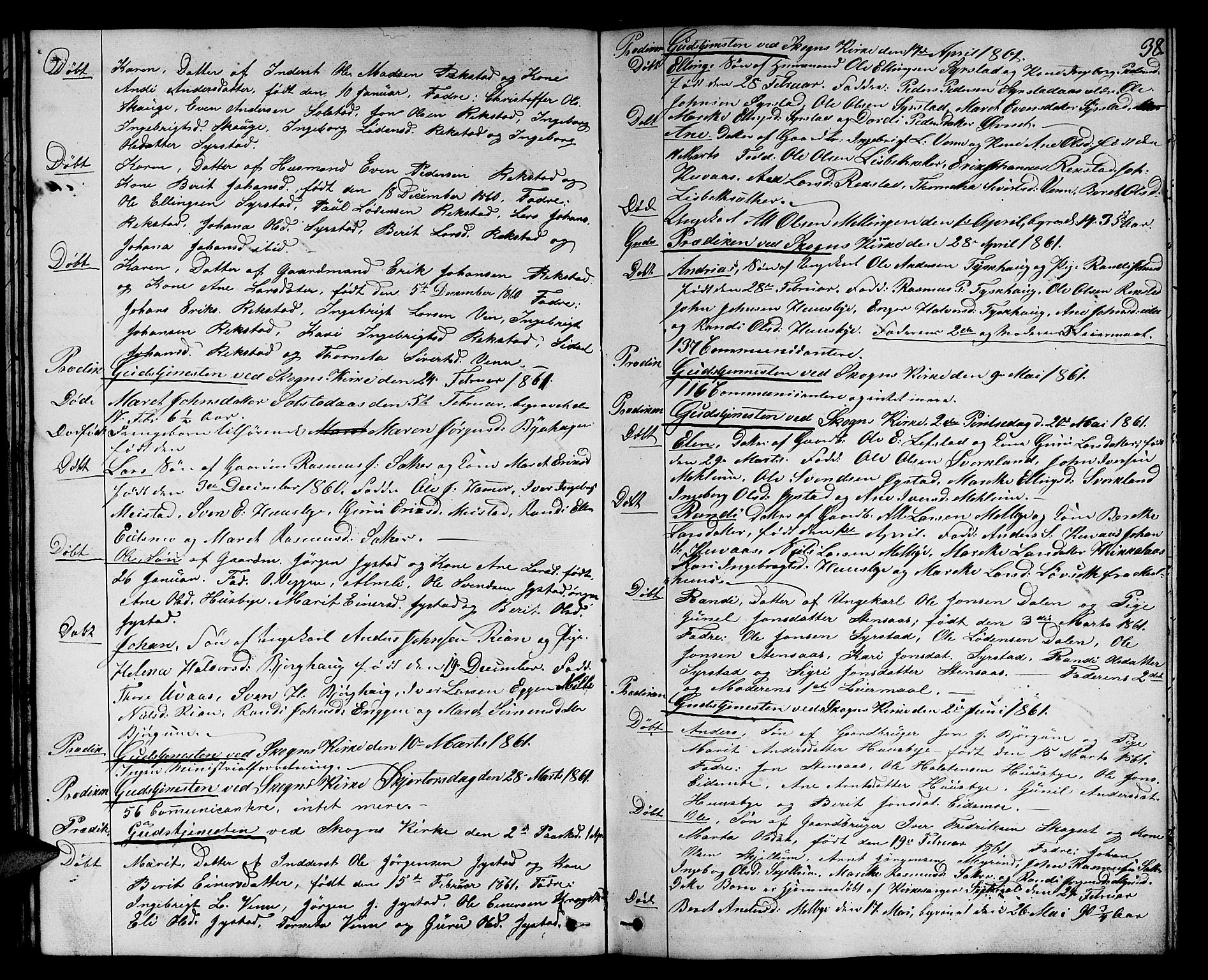 Ministerialprotokoller, klokkerbøker og fødselsregistre - Sør-Trøndelag, SAT/A-1456/667/L0797: Parish register (copy) no. 667C02, 1849-1867, p. 38