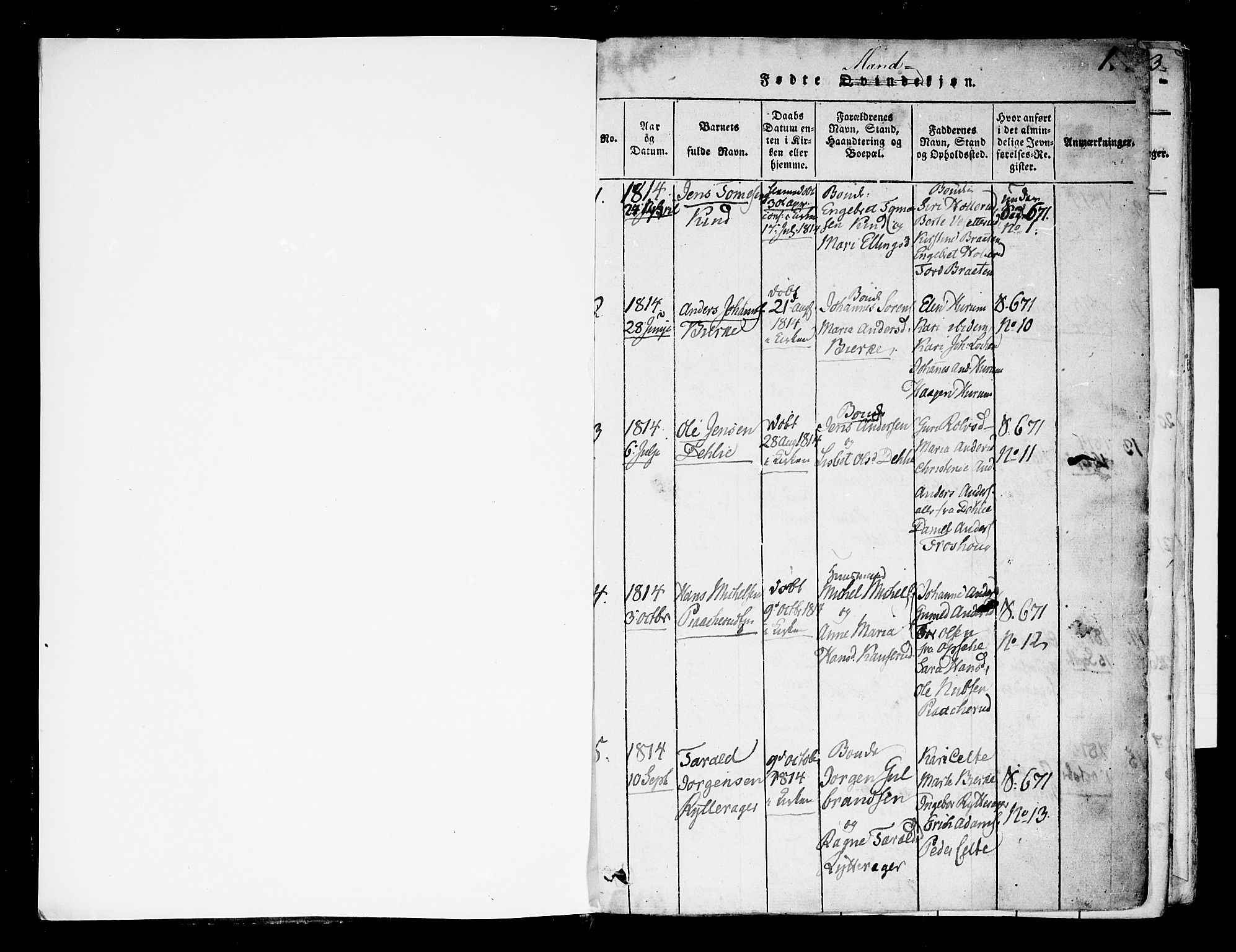 Hole kirkebøker, SAKO/A-228/F/Fa/L0004: Parish register (official) no. I 4, 1814-1833, p. 0-1