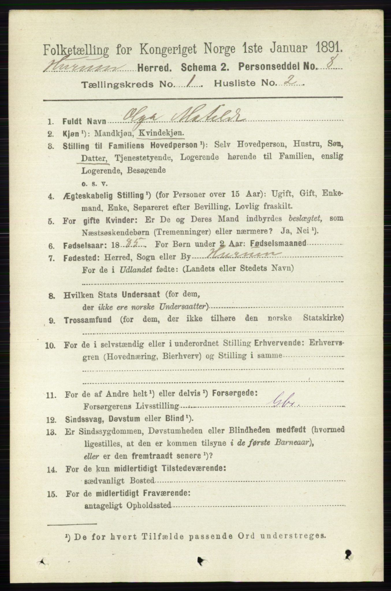 RA, 1891 census for 0628 Hurum, 1891, p. 94