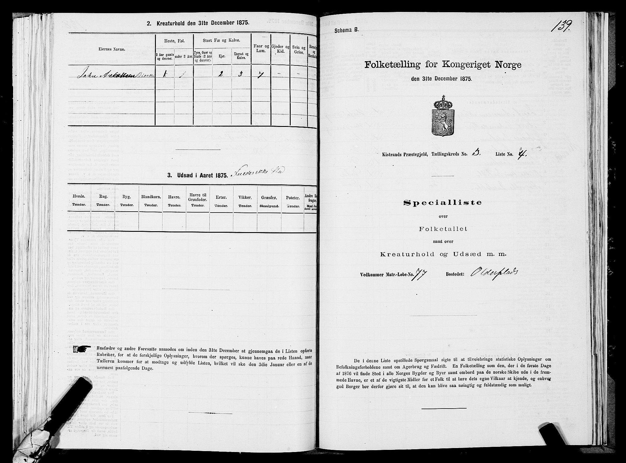 SATØ, 1875 census for 2020P Kistrand, 1875, p. 1139