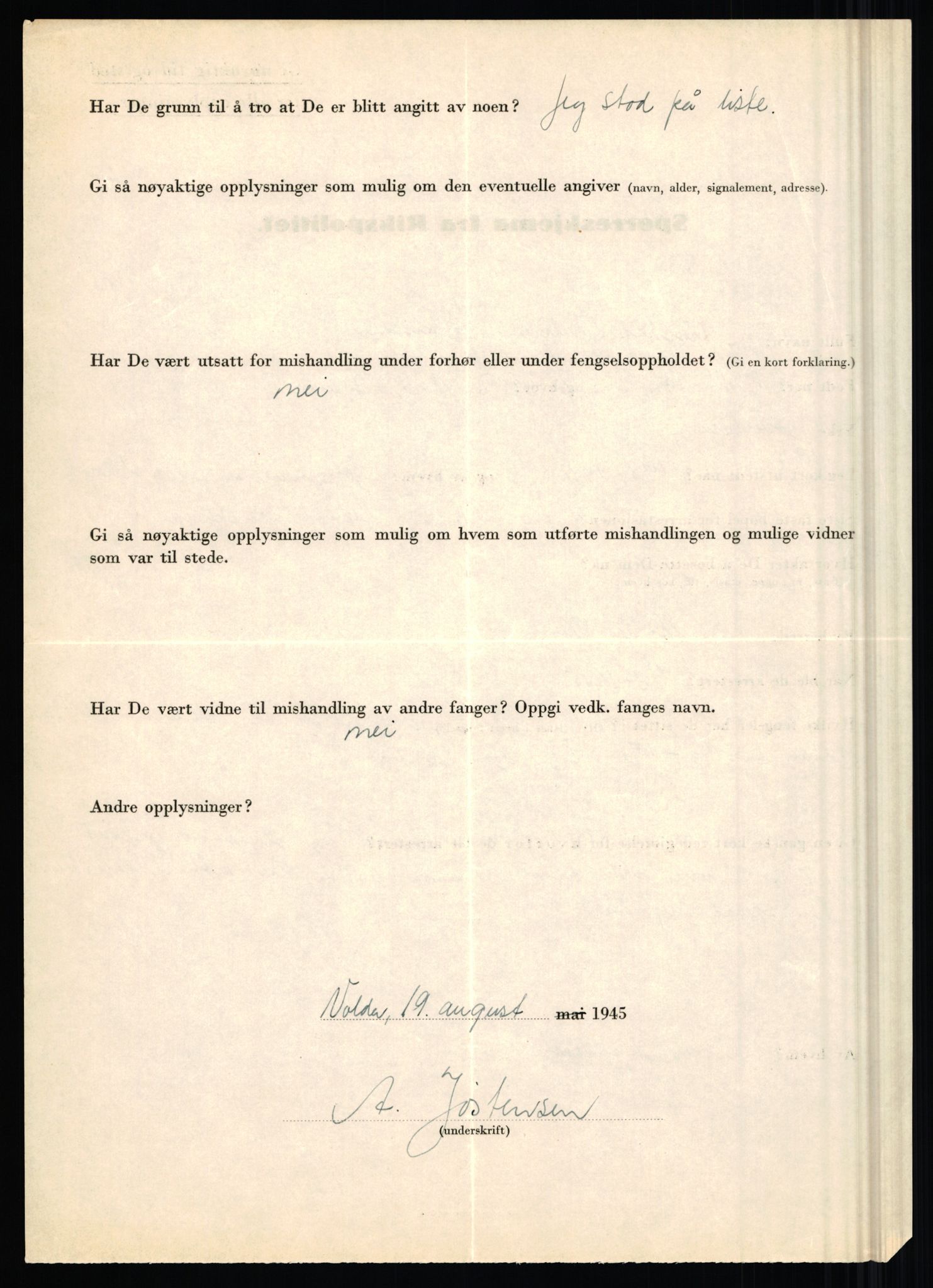 Rikspolitisjefen, AV/RA-S-1560/L/L0008: Jaffe, Bernhard - Karset, Helge Hafsahl, 1940-1945, p. 1198