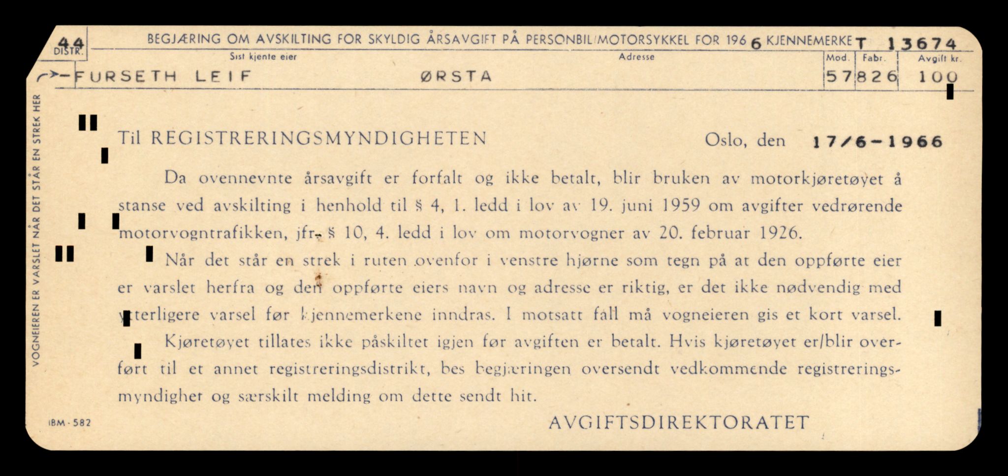 Møre og Romsdal vegkontor - Ålesund trafikkstasjon, AV/SAT-A-4099/F/Fe/L0040: Registreringskort for kjøretøy T 13531 - T 13709, 1927-1998, p. 2437