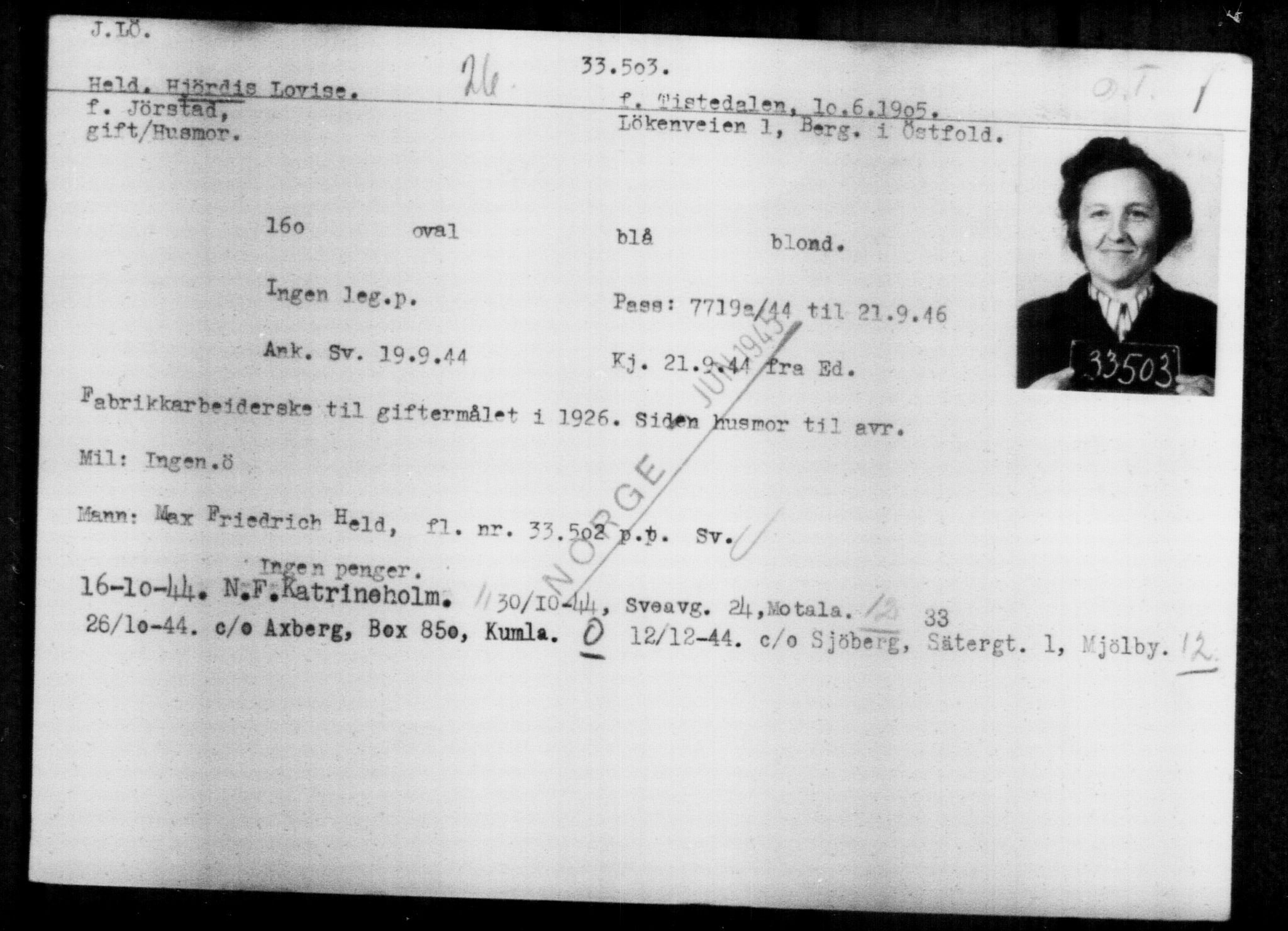 Utenriksstasjonene, Legasjonen i Stockholm, Flyktningkontoret, AV/RA-S-6753/V/Va/L0013: Kjesäterkartoteket, flyktninger med registreringsnr. 31500-34731, 1940-1945, p. 2111