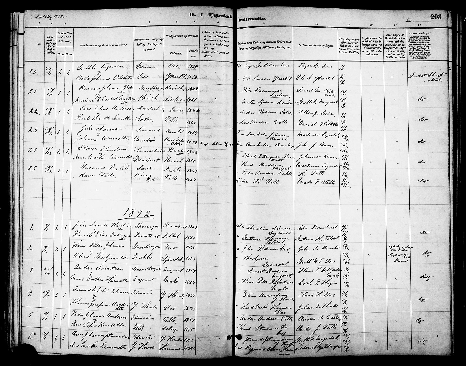 Ministerialprotokoller, klokkerbøker og fødselsregistre - Møre og Romsdal, AV/SAT-A-1454/513/L0189: Parish register (copy) no. 513C03, 1883-1904, p. 203