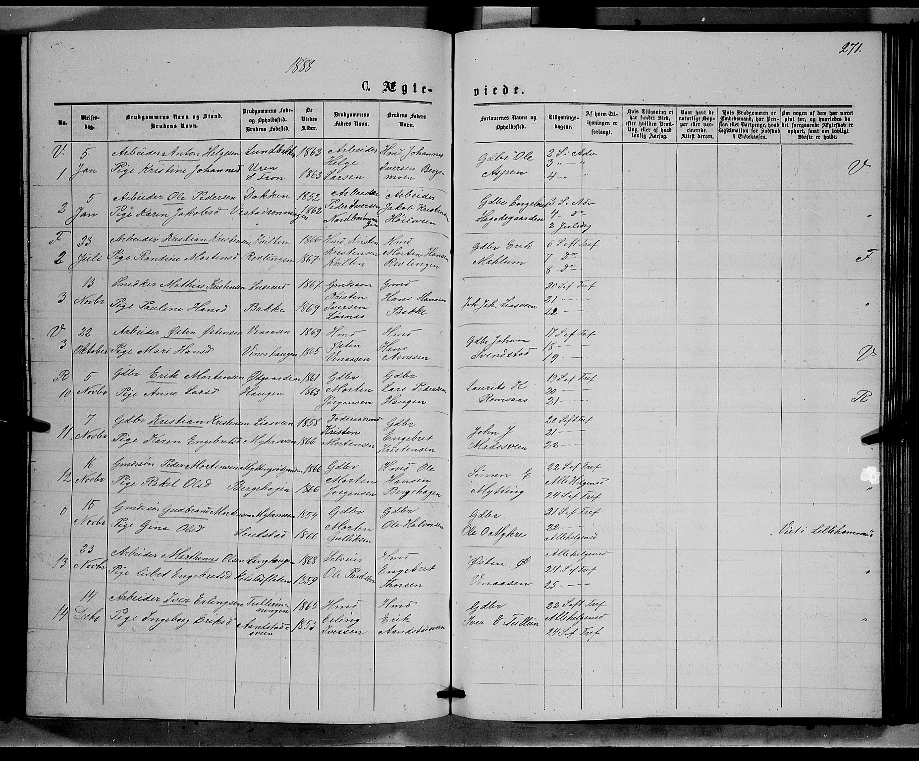 Ringebu prestekontor, SAH/PREST-082/H/Ha/Hab/L0006: Parish register (copy) no. 6, 1880-1898, p. 271