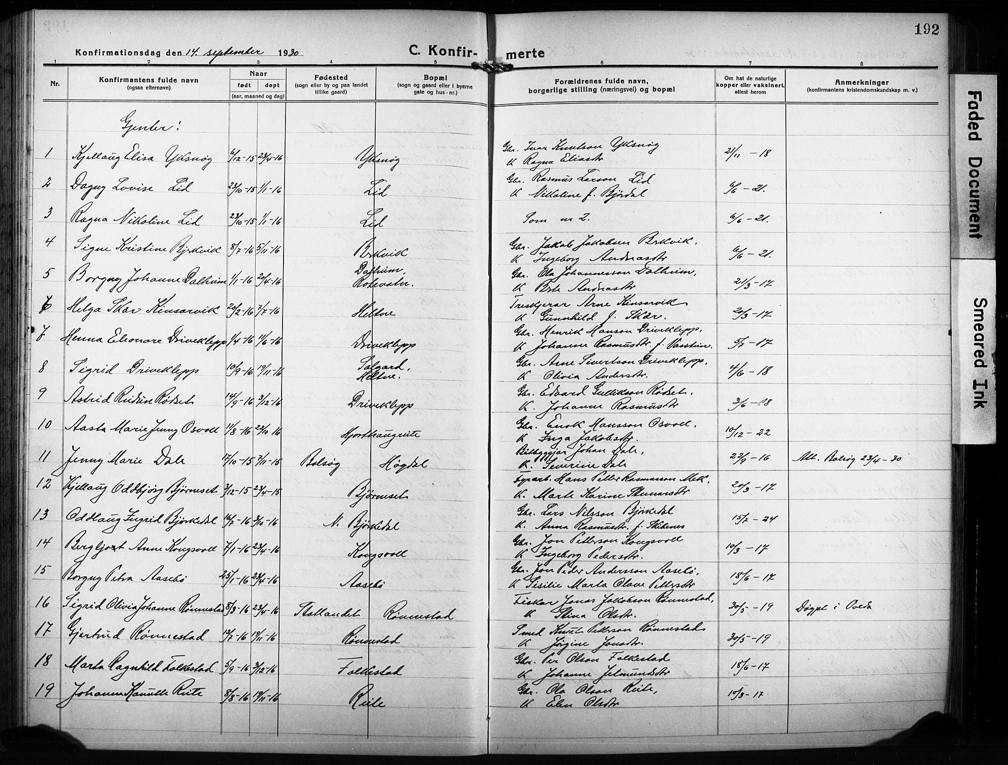 Ministerialprotokoller, klokkerbøker og fødselsregistre - Møre og Romsdal, AV/SAT-A-1454/511/L0160: Parish register (copy) no. 511C06, 1920-1932, p. 192