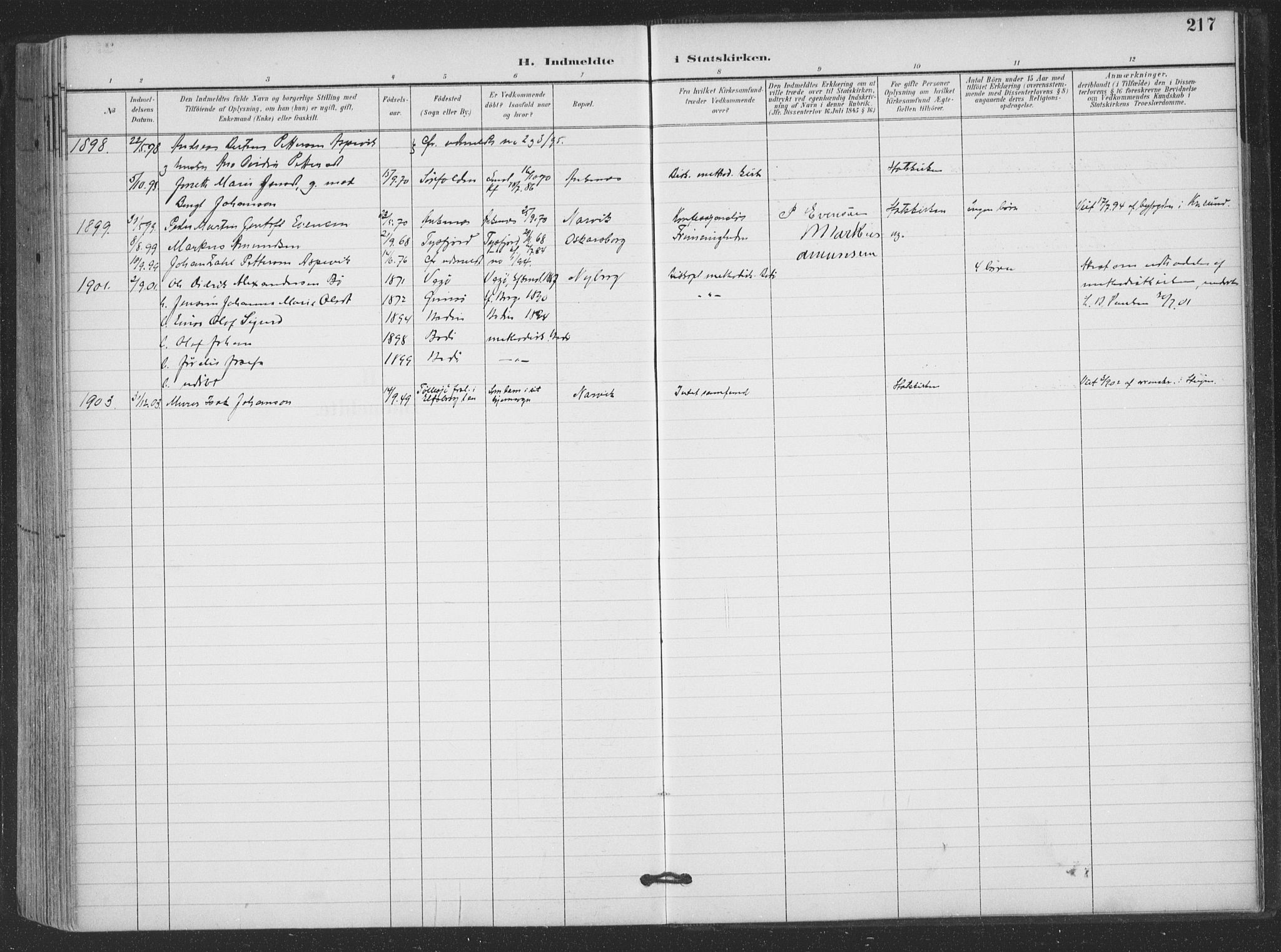 Ministerialprotokoller, klokkerbøker og fødselsregistre - Nordland, SAT/A-1459/866/L0939: Parish register (official) no. 866A02, 1894-1906, p. 217