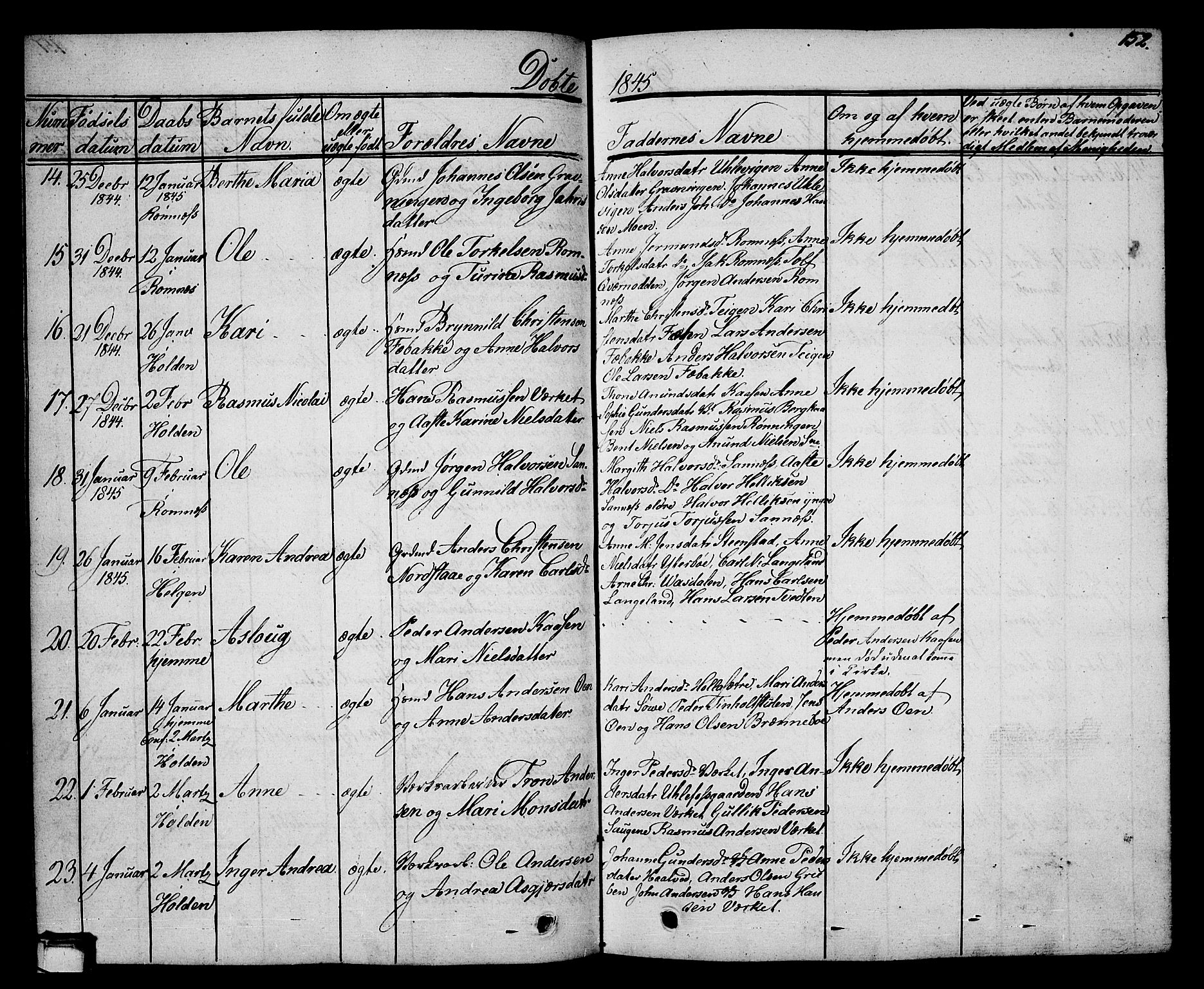 Holla kirkebøker, AV/SAKO-A-272/G/Ga/L0002: Parish register (copy) no. I 2, 1830-1848, p. 152