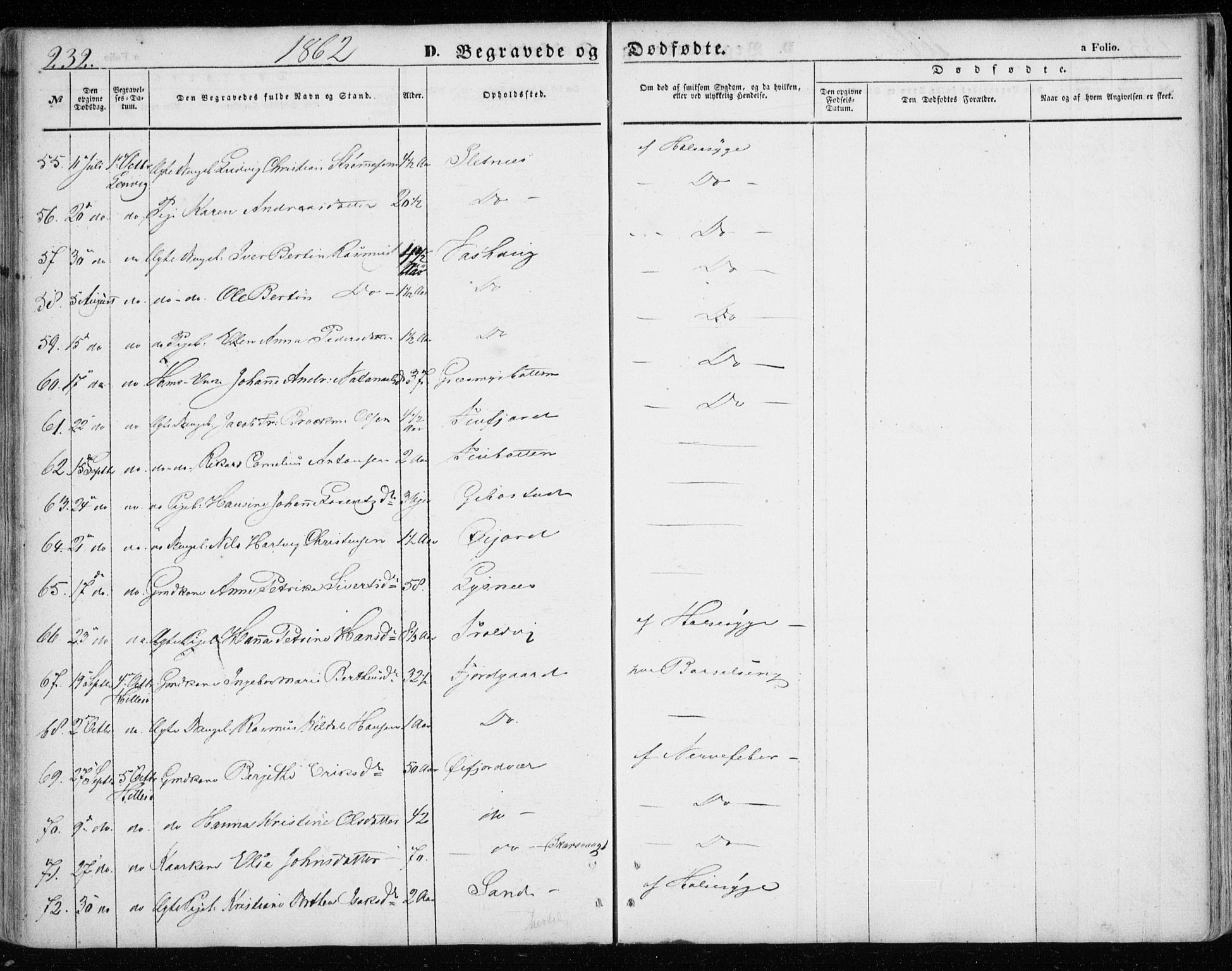 Lenvik sokneprestembete, AV/SATØ-S-1310/H/Ha/Haa/L0007kirke: Parish register (official) no. 7, 1855-1865, p. 232