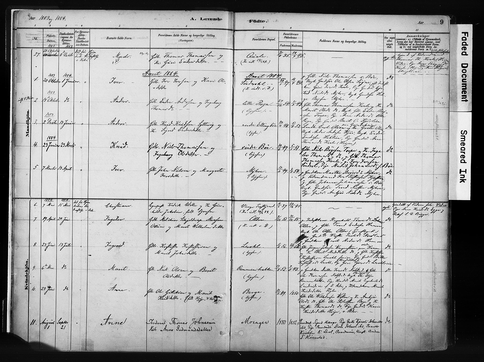 Vang prestekontor, Valdres, SAH/PREST-140/H/Ha/L0008: Parish register (official) no. 8, 1882-1910, p. 9