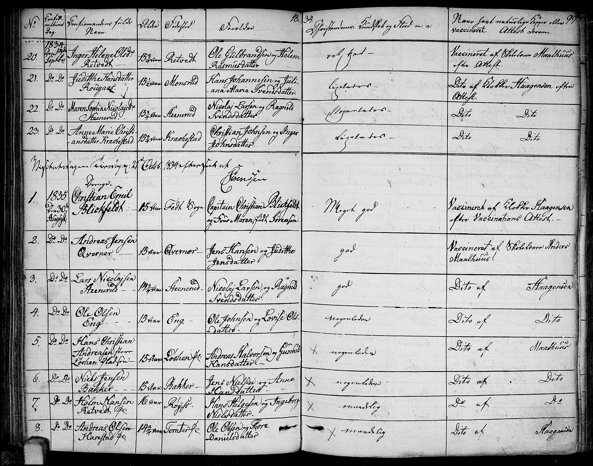 Kråkstad prestekontor Kirkebøker, AV/SAO-A-10125a/F/Fa/L0004: Parish register (official) no. I 4, 1825-1837, p. 99