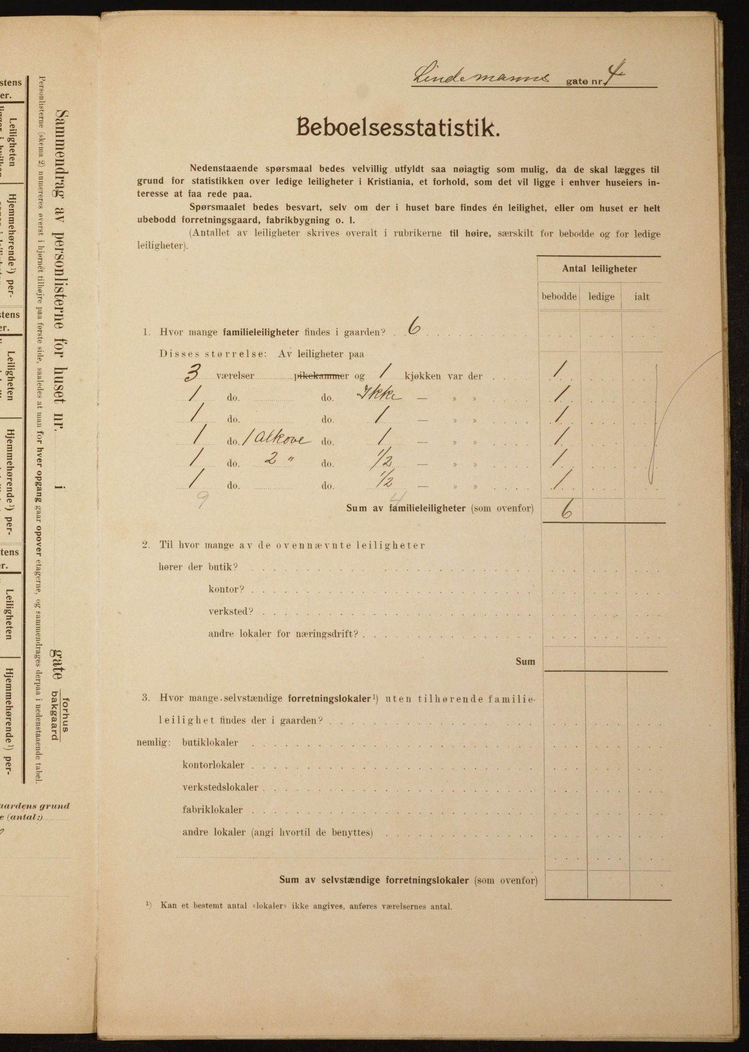 OBA, Municipal Census 1910 for Kristiania, 1910, p. 55663