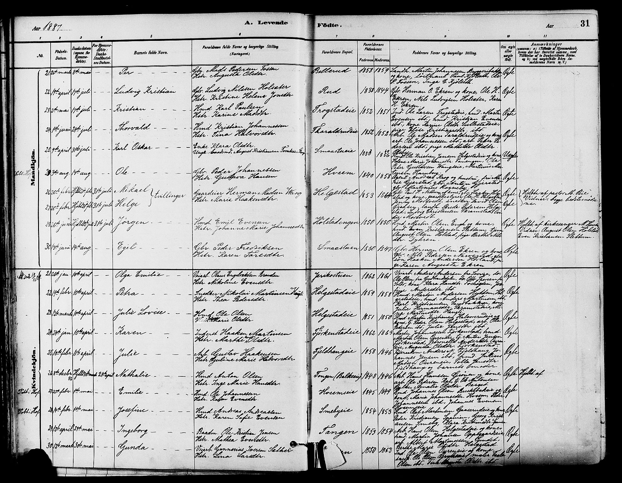 Østre Toten prestekontor, AV/SAH-PREST-104/H/Ha/Haa/L0007: Parish register (official) no. 7, 1881-1896, p. 31