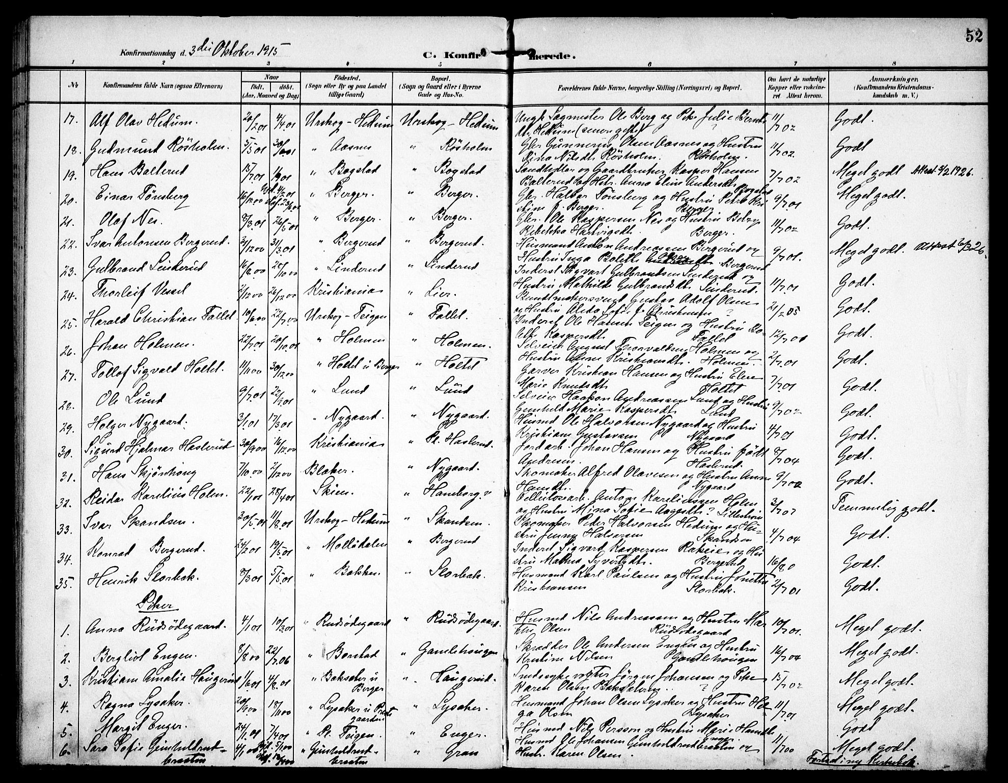 Aurskog prestekontor Kirkebøker, SAO/A-10304a/F/Fa/L0012: Parish register (official) no. I 12, 1902-1915, p. 52