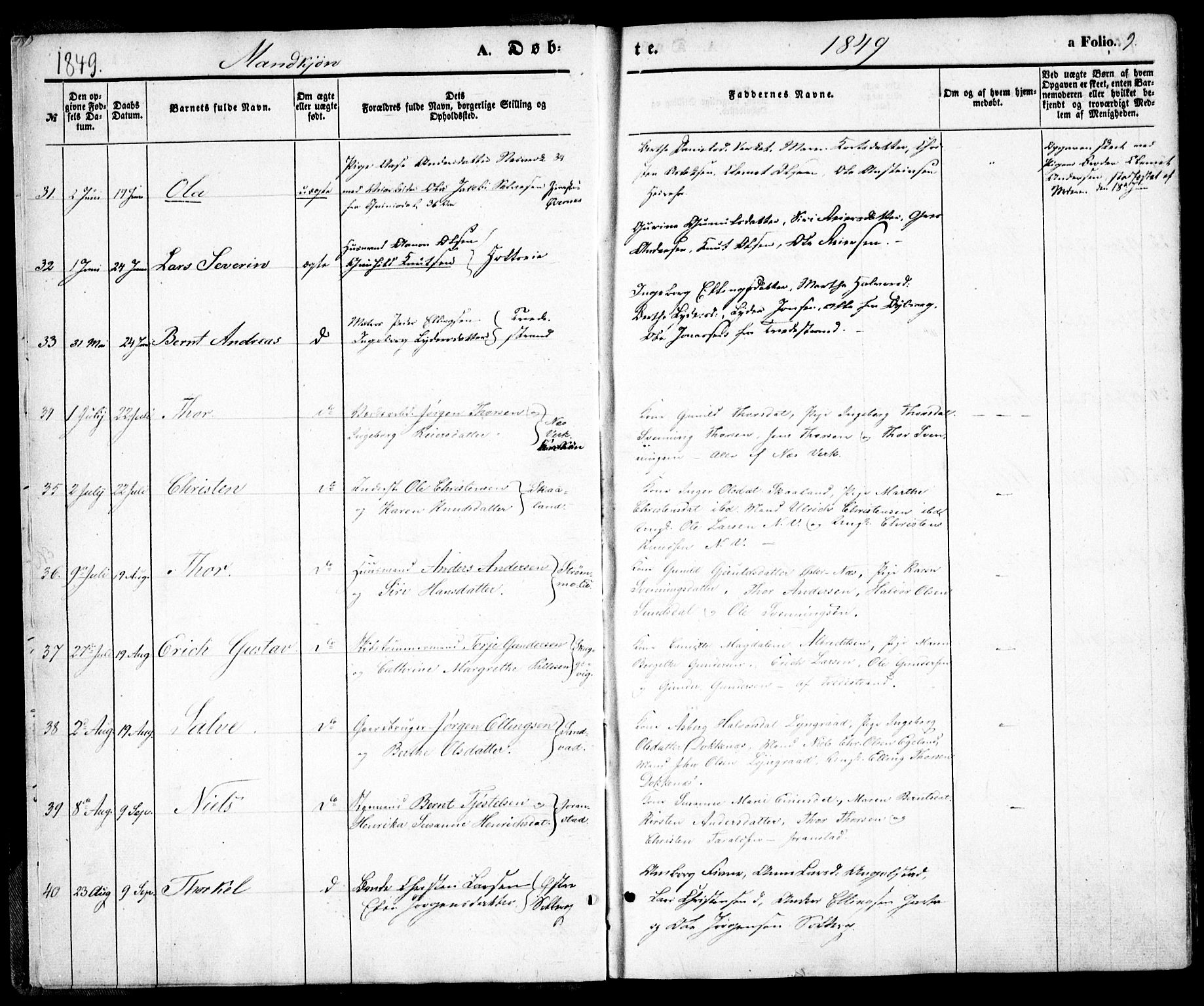 Holt sokneprestkontor, AV/SAK-1111-0021/F/Fa/L0008: Parish register (official) no. A 8, 1849-1860, p. 9