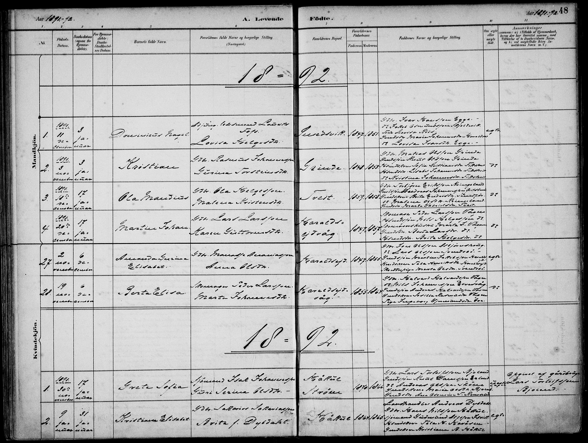 Skjold sokneprestkontor, AV/SAST-A-101847/H/Ha/Haa/L0010: Parish register (official) no. A 10, 1882-1897, p. 48