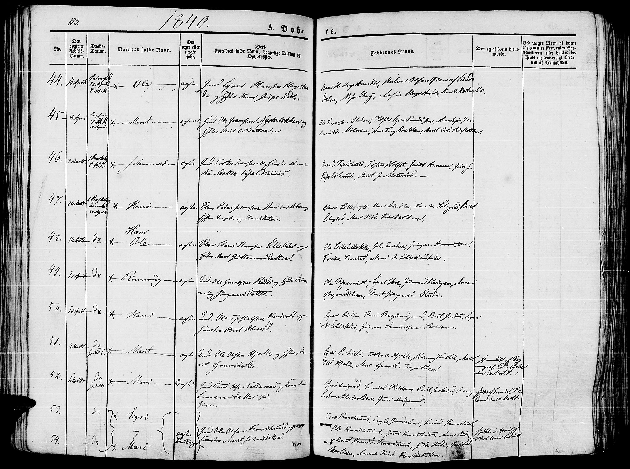 Lesja prestekontor, SAH/PREST-068/H/Ha/Haa/L0005: Parish register (official) no. 5, 1830-1842, p. 153