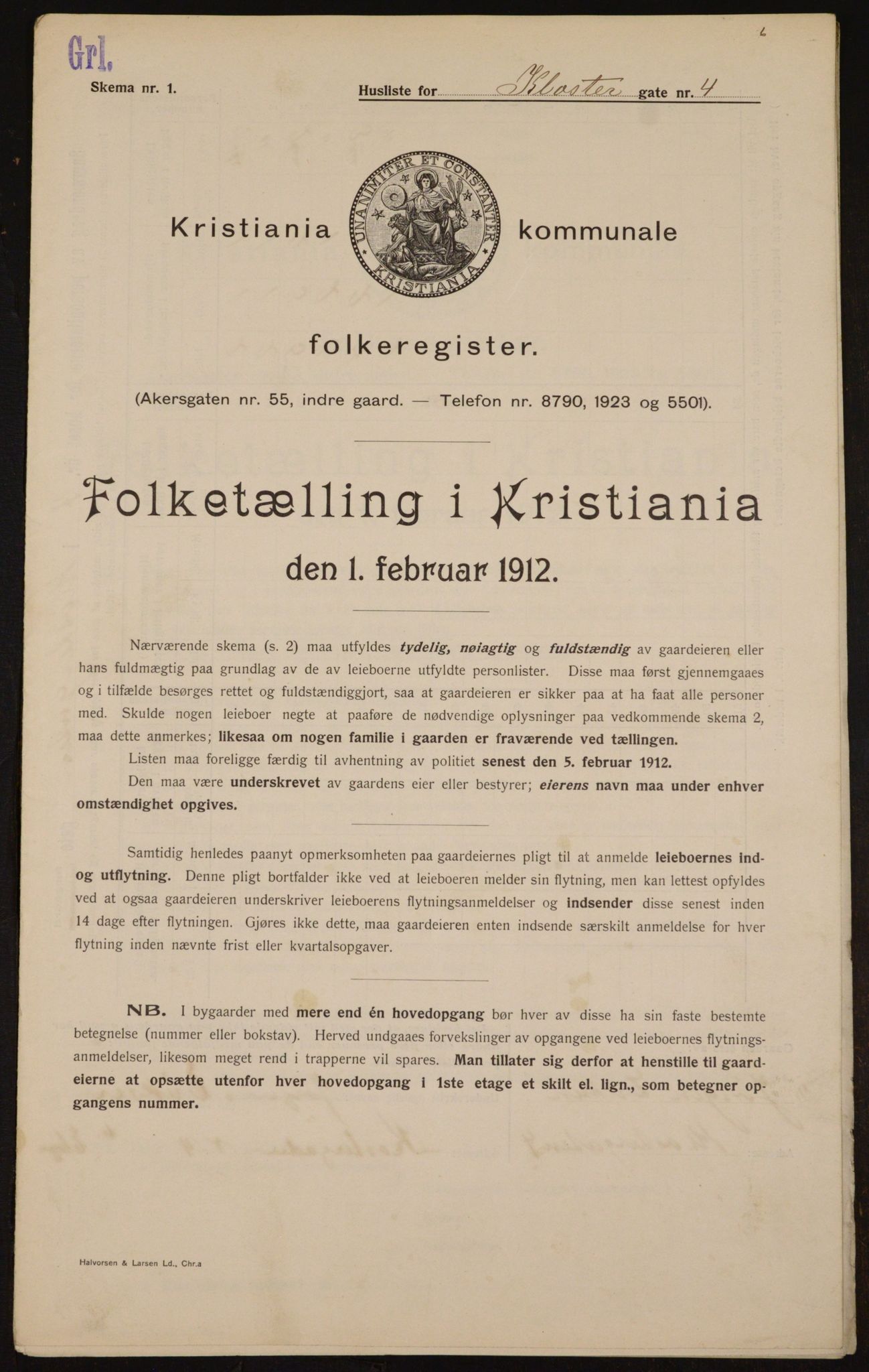 OBA, Municipal Census 1912 for Kristiania, 1912, p. 52364