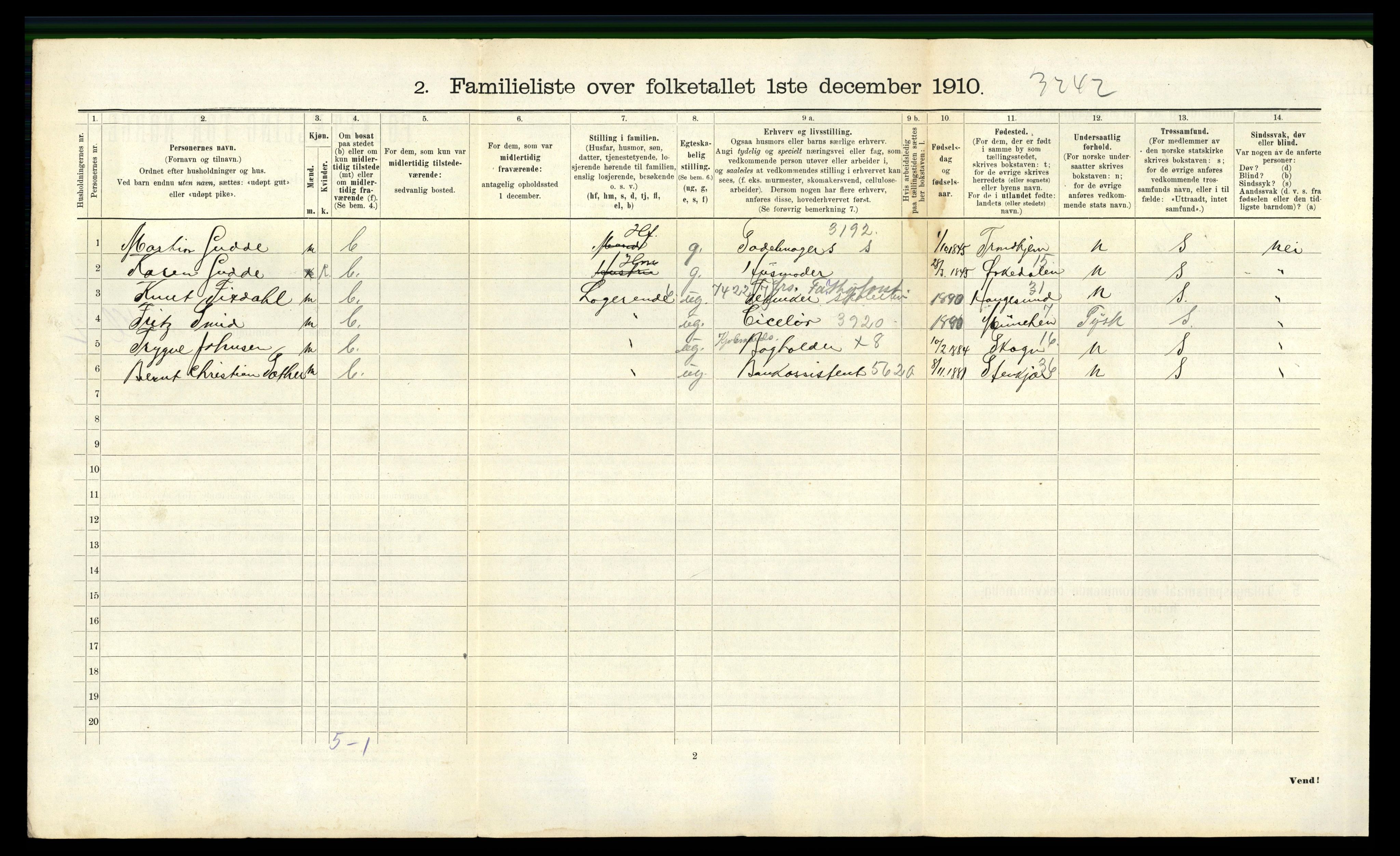 RA, 1910 census for Trondheim, 1910, p. 4480