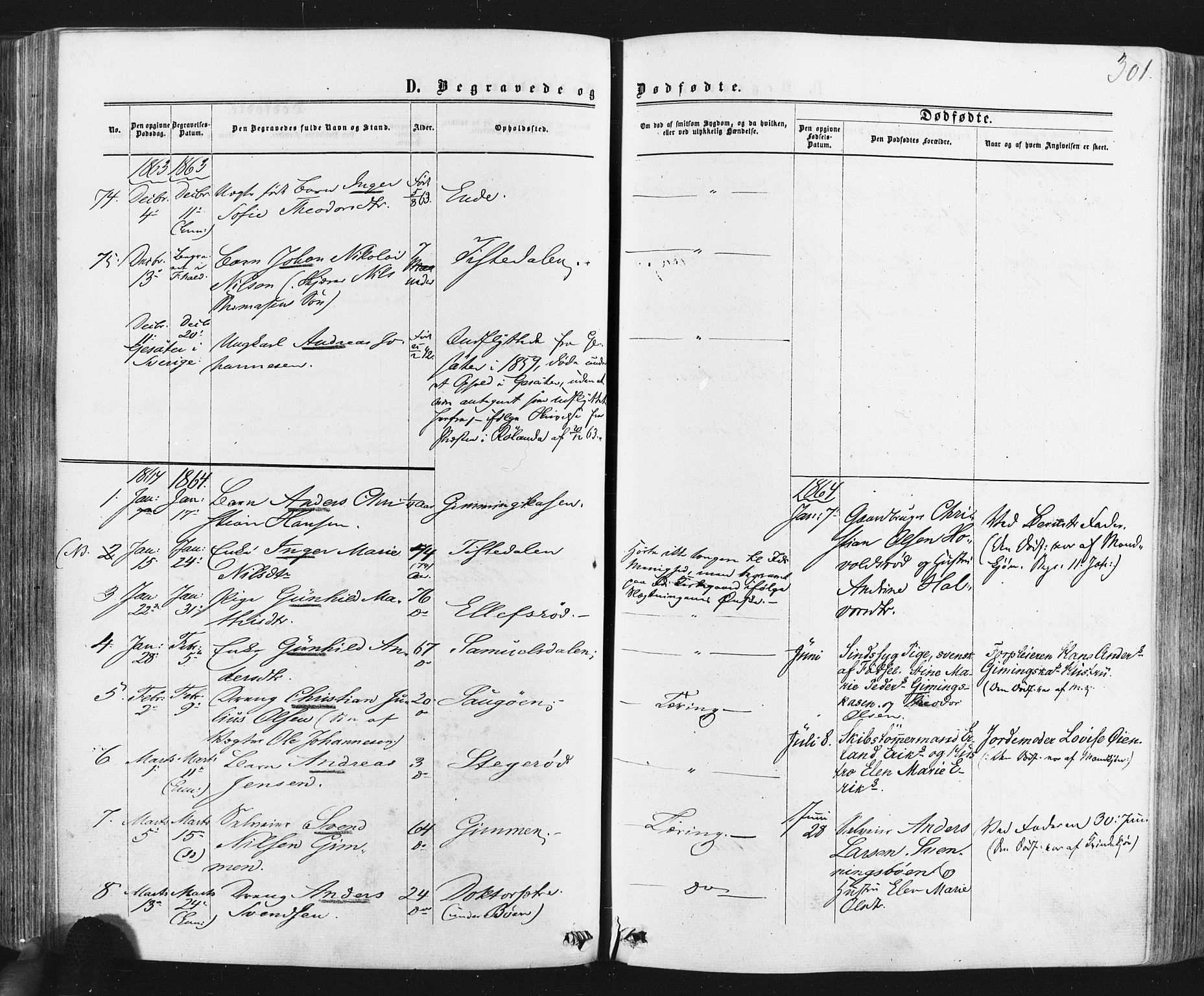 Idd prestekontor Kirkebøker, SAO/A-10911/F/Fc/L0005: Parish register (official) no. III 5, 1861-1877, p. 301