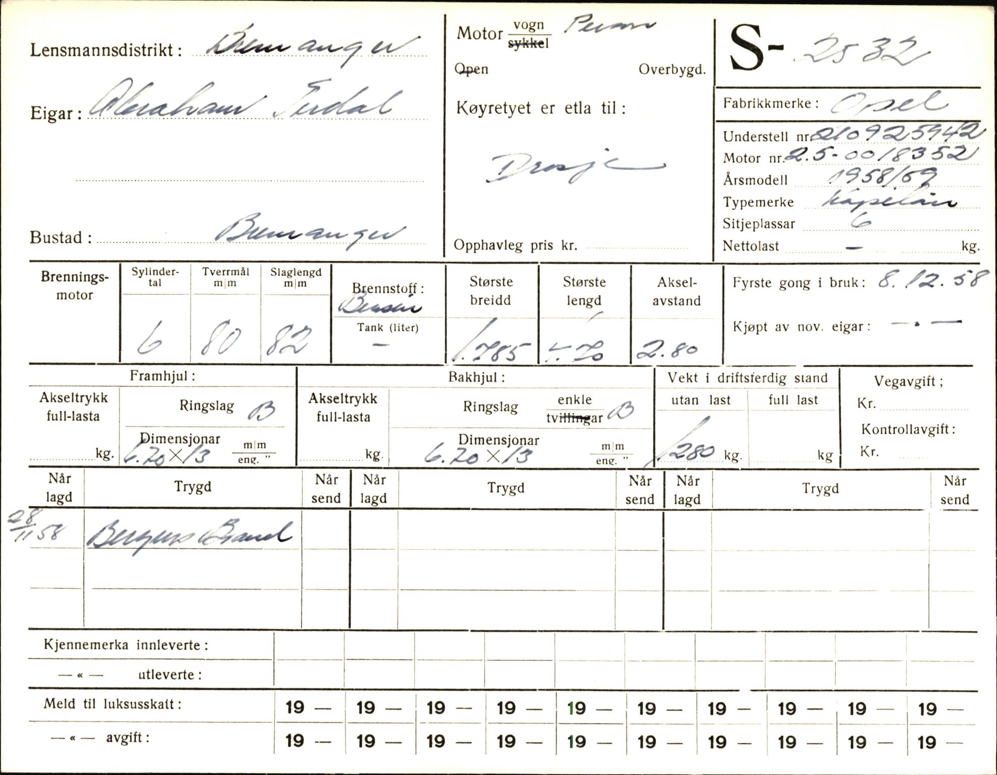 Statens vegvesen, Sogn og Fjordane vegkontor, AV/SAB-A-5301/4/F/L0004: Registerkort utmeldte Fjordane S2500-2700, S7200-7899, 1930-1961, p. 45