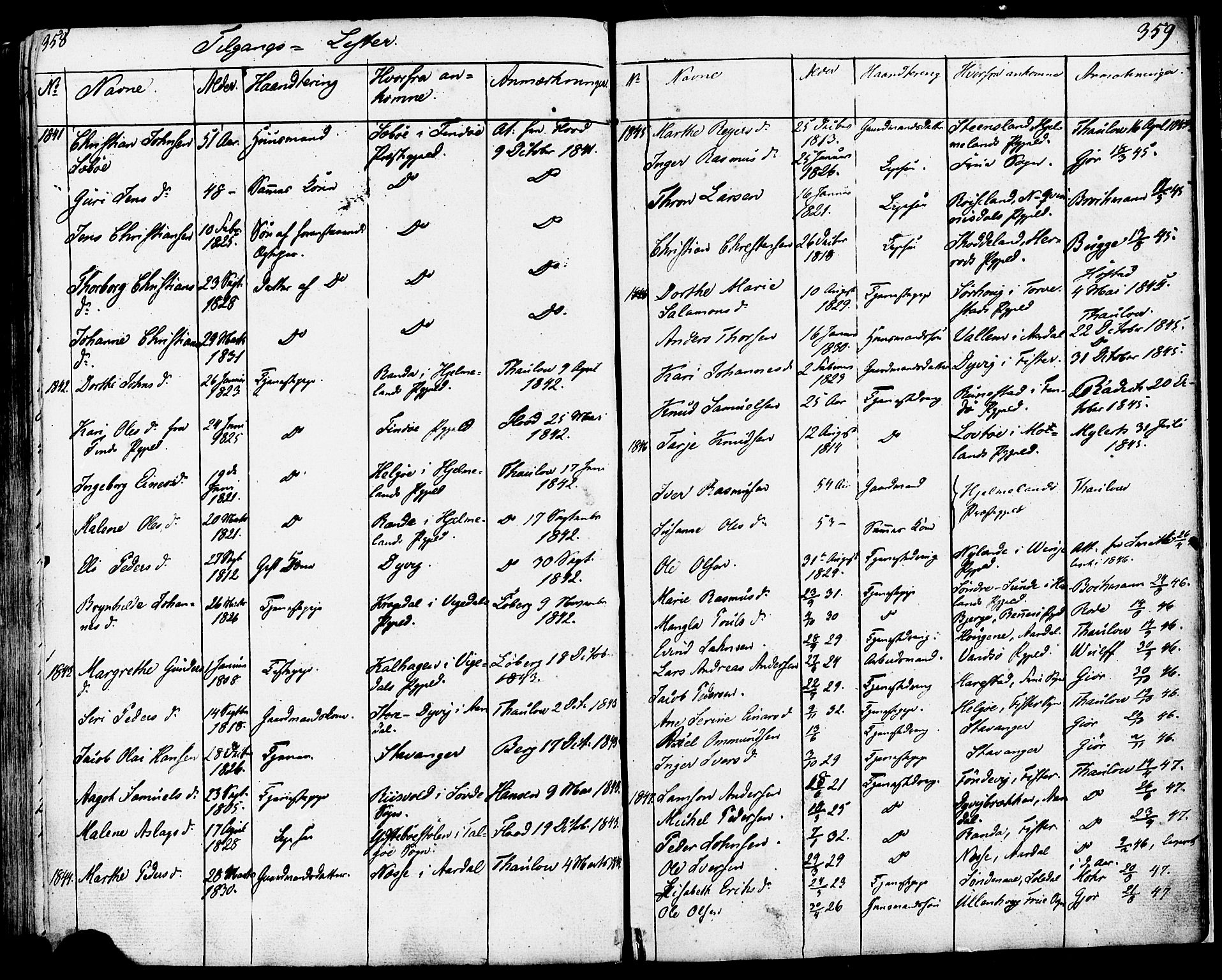 Strand sokneprestkontor, SAST/A-101828/H/Ha/Haa/L0006: Parish register (official) no. A 6, 1834-1854, p. 358-359