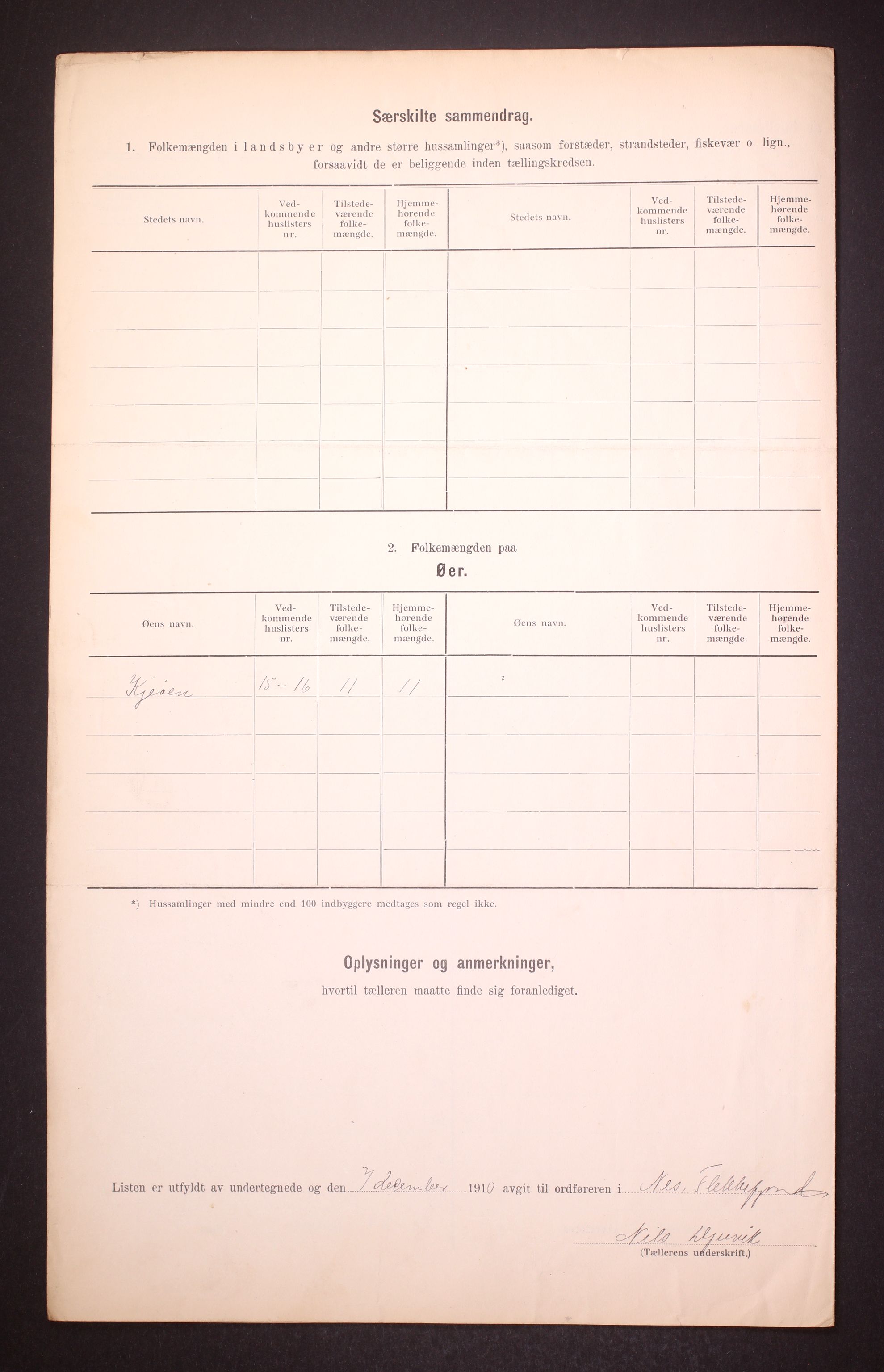 RA, 1910 census for Nes, 1910, p. 35