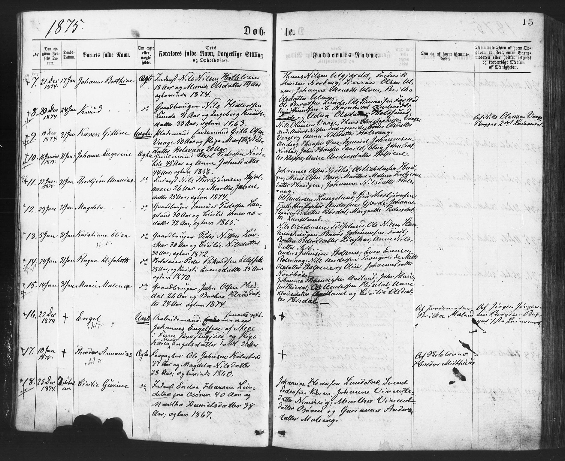 Os sokneprestembete, SAB/A-99929: Parish register (official) no. A 18, 1874-1884, p. 15