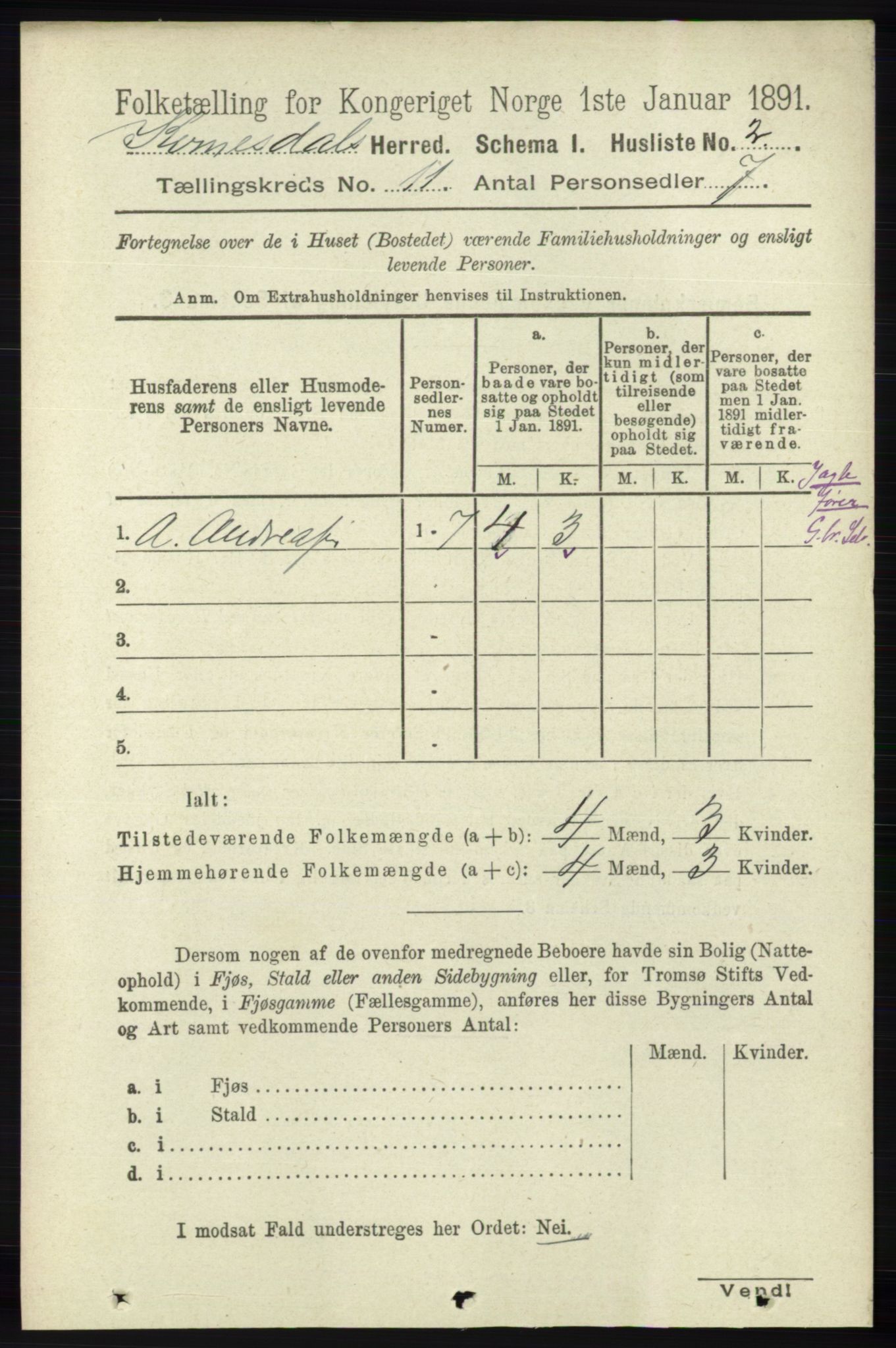 RA, 1891 census for 1037 Kvinesdal, 1891, p. 4393