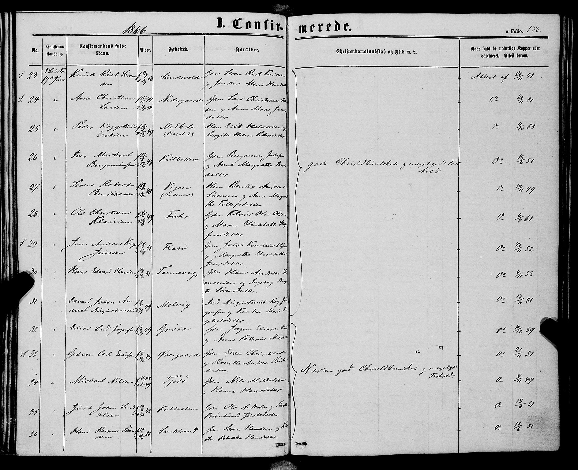 Trondenes sokneprestkontor, AV/SATØ-S-1319/H/Ha/L0012kirke: Parish register (official) no. 12, 1863-1870, p. 133