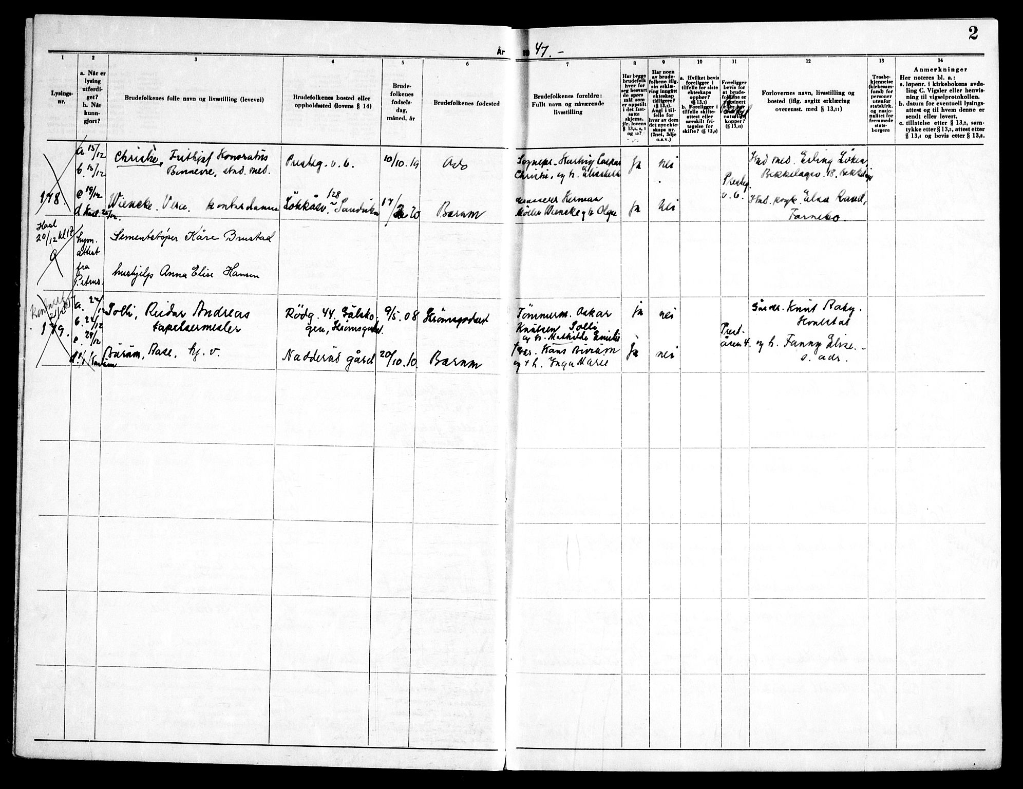 Østre Bærum prestekontor Kirkebøker, AV/SAO-A-10887/H/Ha/L0004: Banns register no. 4, 1947-1952, p. 2