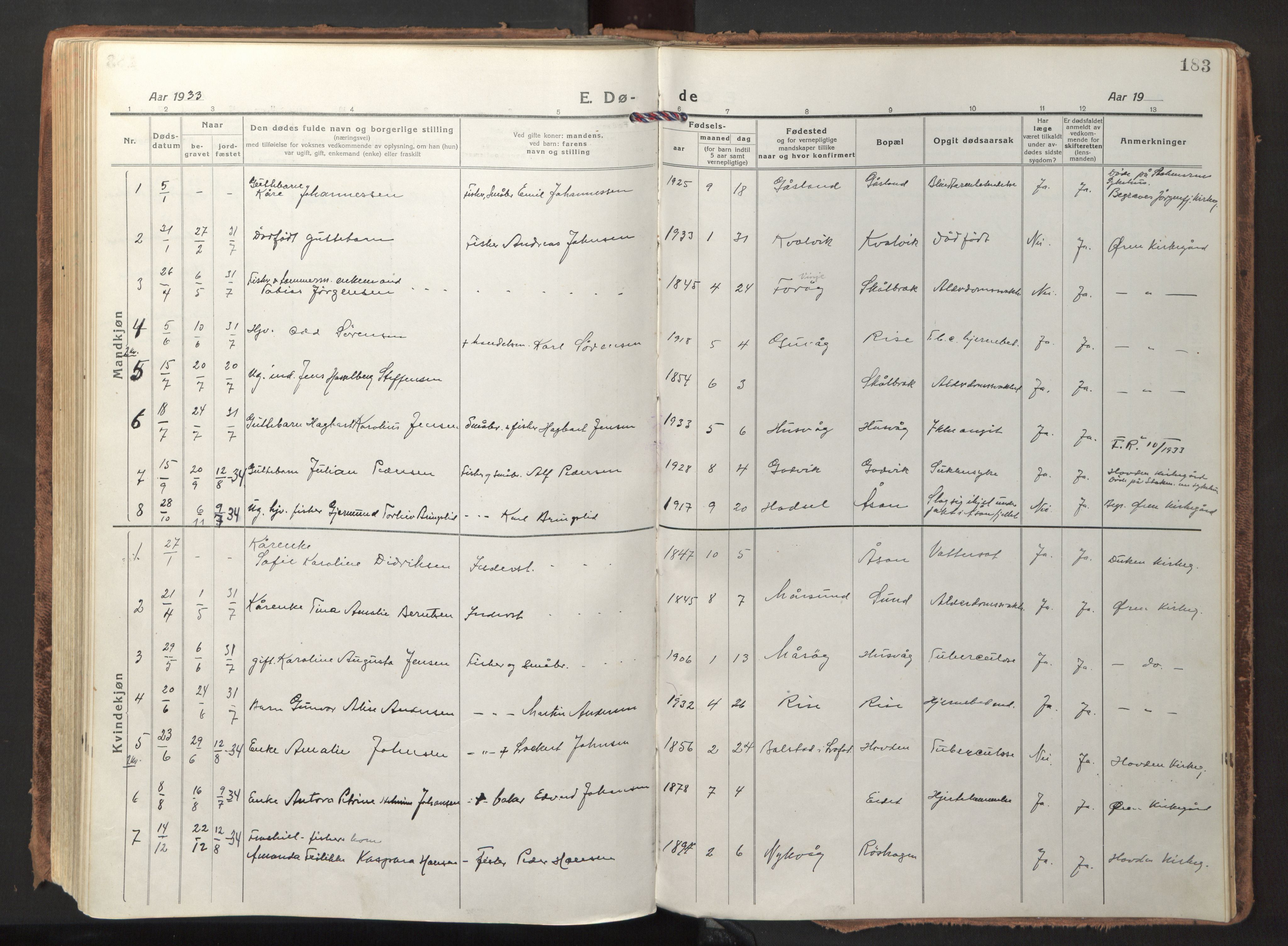 Ministerialprotokoller, klokkerbøker og fødselsregistre - Nordland, AV/SAT-A-1459/892/L1323: Parish register (official) no. 892A04, 1917-1934, p. 183