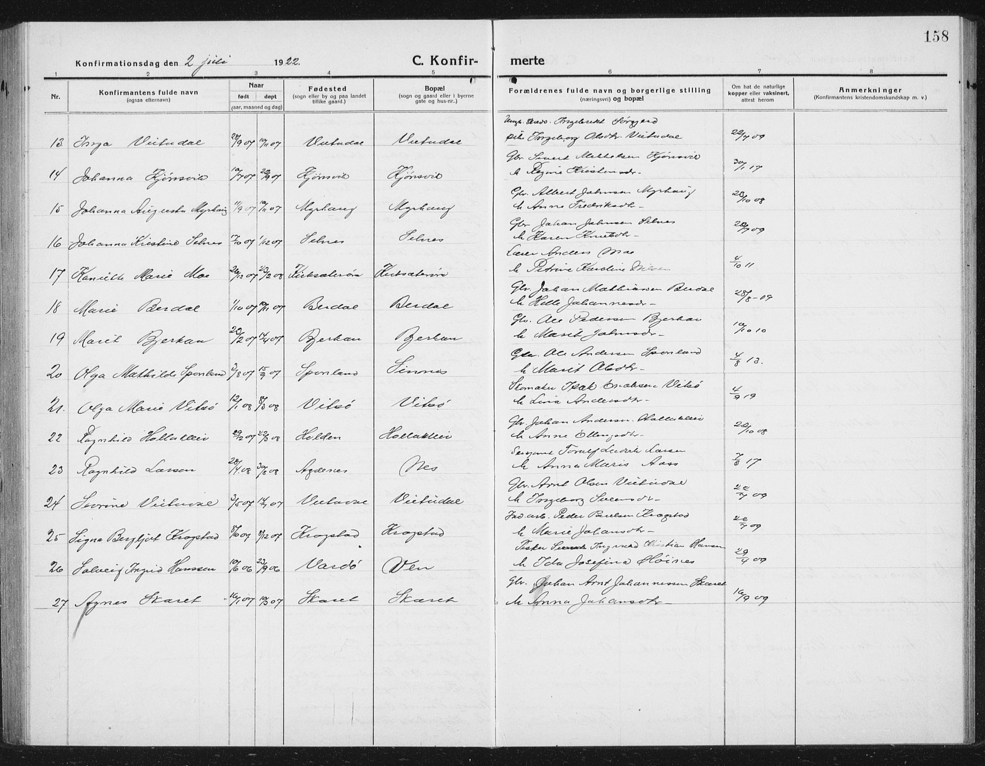 Ministerialprotokoller, klokkerbøker og fødselsregistre - Sør-Trøndelag, SAT/A-1456/630/L0506: Parish register (copy) no. 630C04, 1914-1933, p. 158