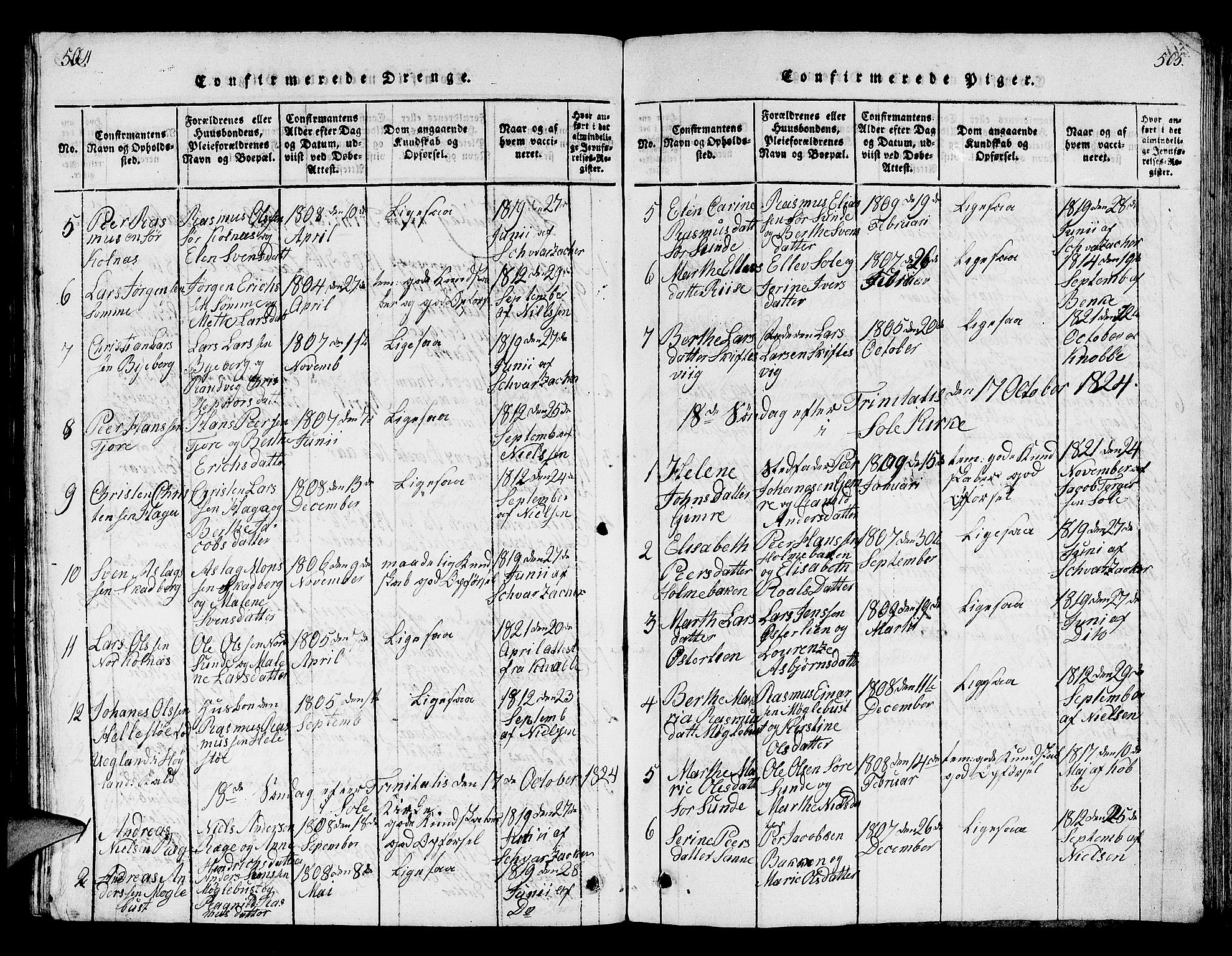 Håland sokneprestkontor, SAST/A-101802/001/30BB/L0001: Parish register (copy) no. B 1, 1815-1845, p. 504-505