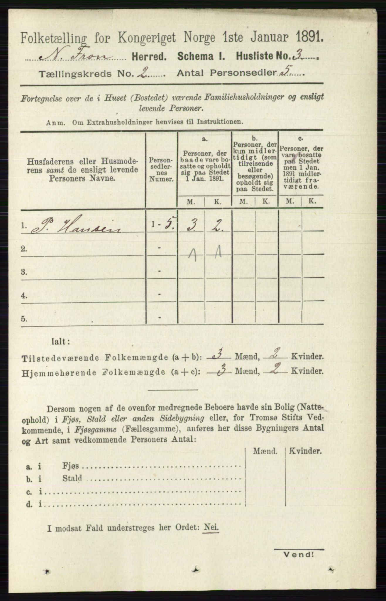 RA, 1891 census for 0518 Nord-Fron, 1891, p. 274