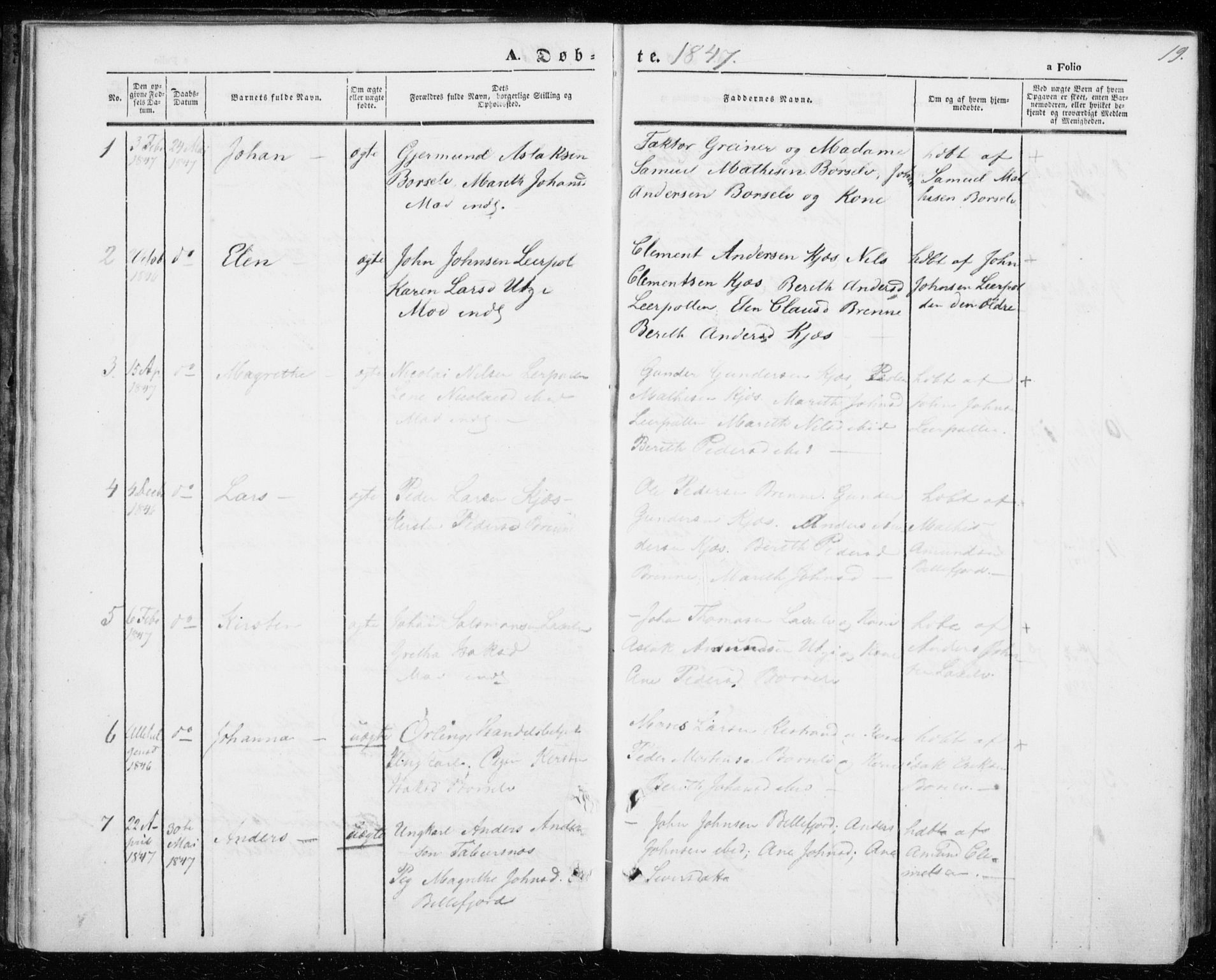 Kistrand/Porsanger sokneprestembete, SATØ/S-1351/H/Ha/L0004.kirke: Parish register (official) no. 4, 1843-1860, p. 19