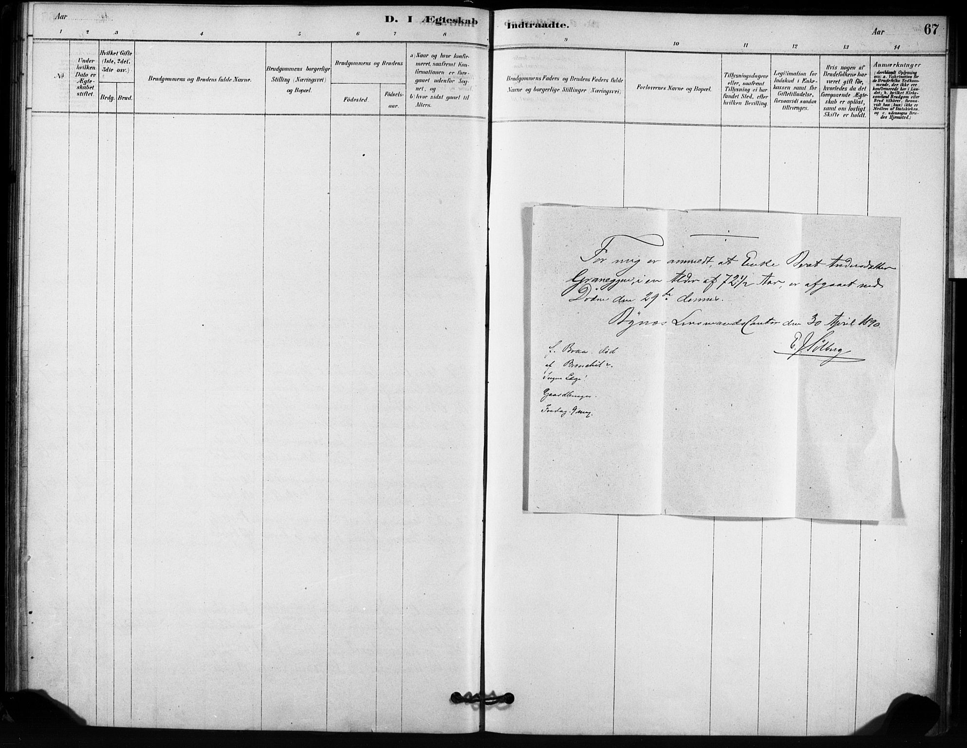 Ministerialprotokoller, klokkerbøker og fødselsregistre - Sør-Trøndelag, SAT/A-1456/666/L0786: Parish register (official) no. 666A04, 1878-1895, p. 67
