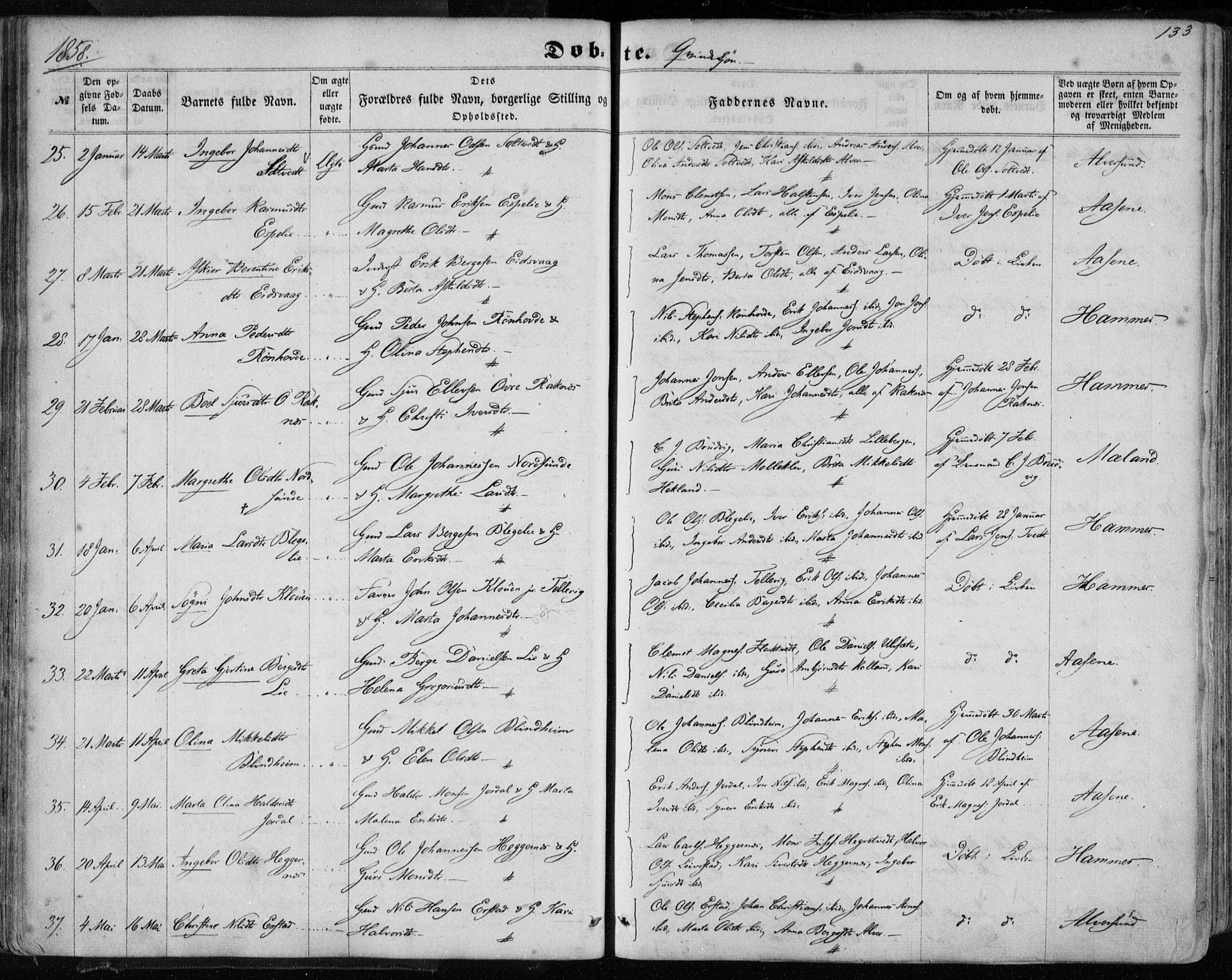 Hamre sokneprestembete, AV/SAB-A-75501/H/Ha/Haa/Haaa/L0014: Parish register (official) no. A 14, 1858-1872, p. 133