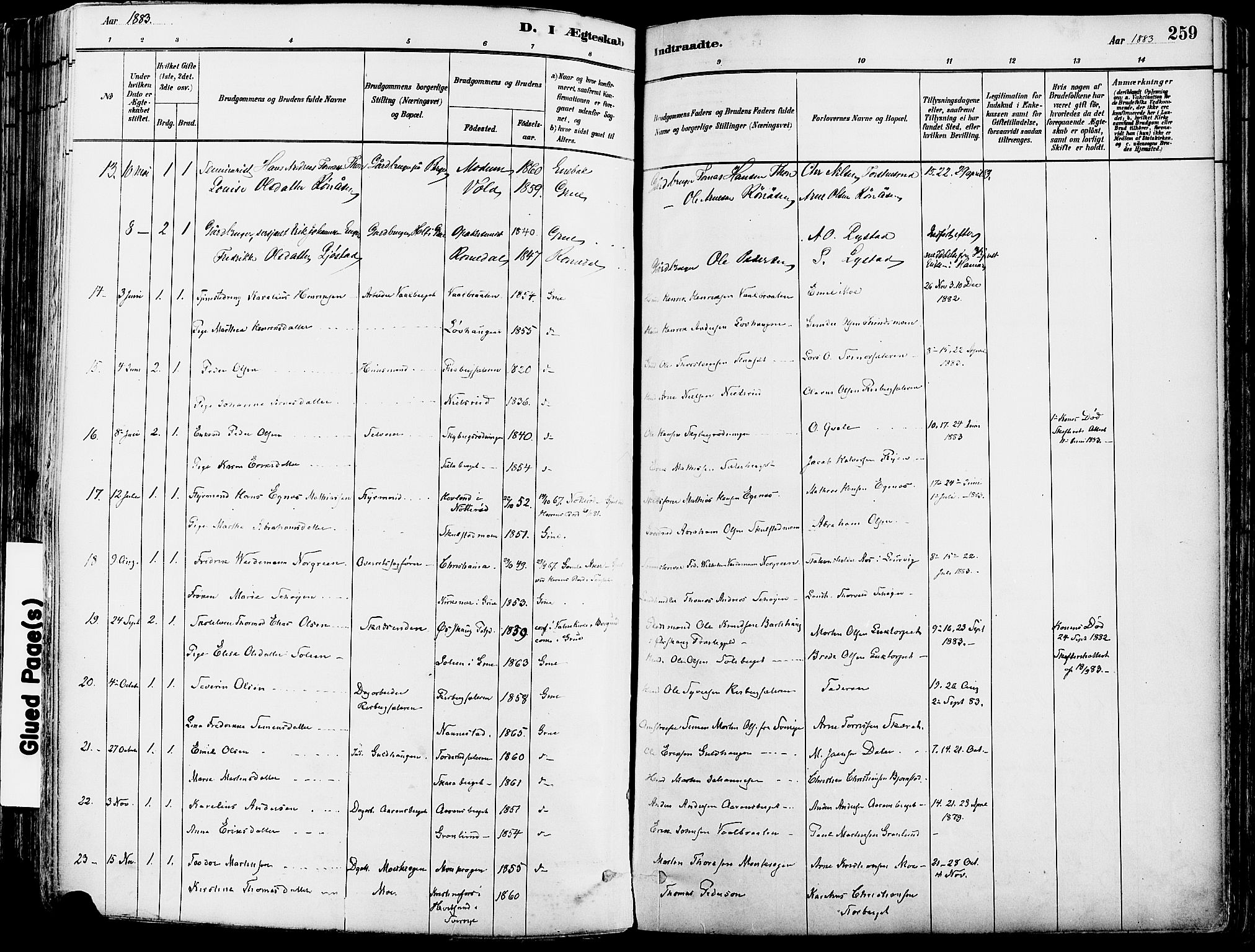Grue prestekontor, SAH/PREST-036/H/Ha/Haa/L0012: Parish register (official) no. 12, 1881-1897, p. 259