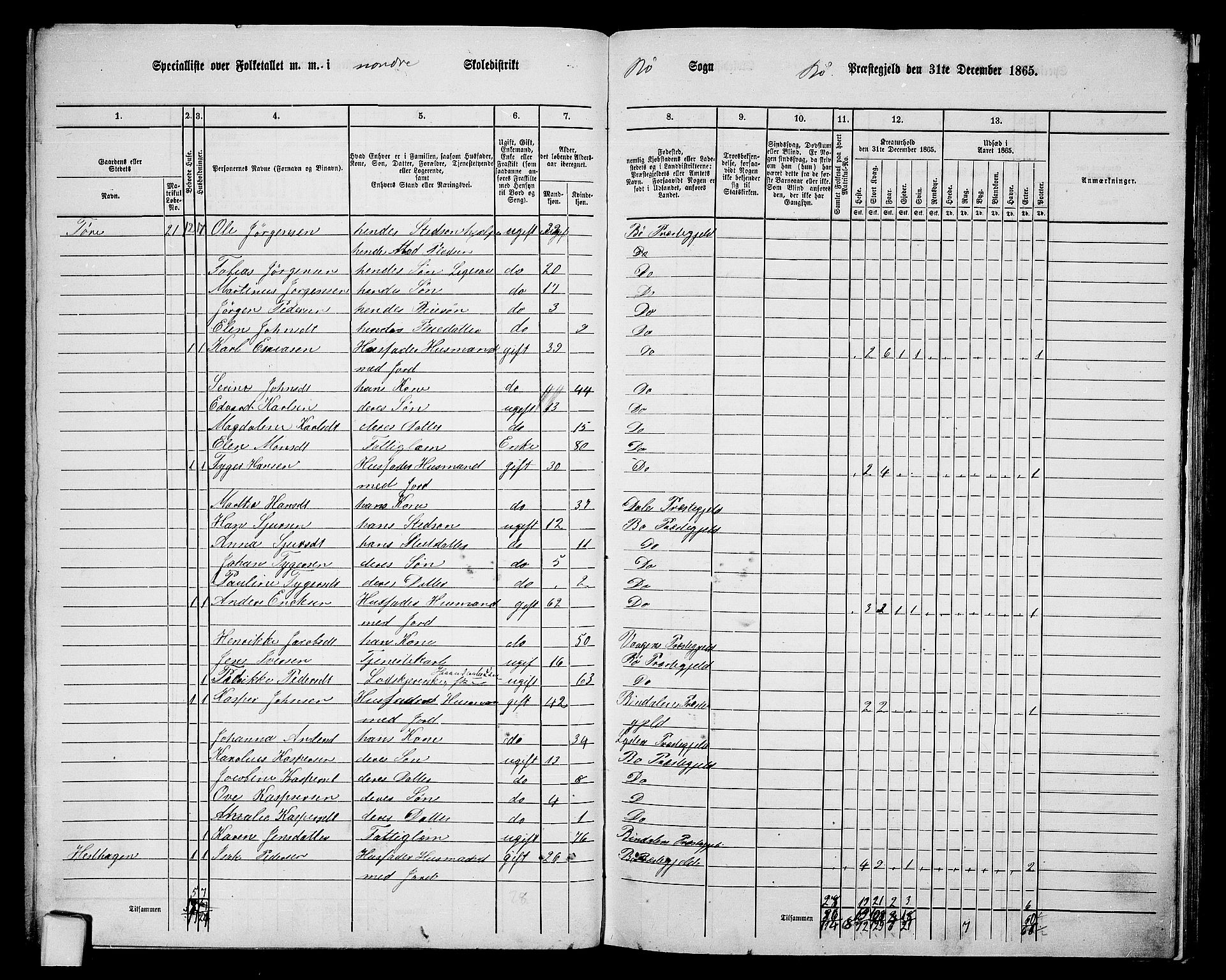 RA, 1865 census for Bø, 1865, p. 9