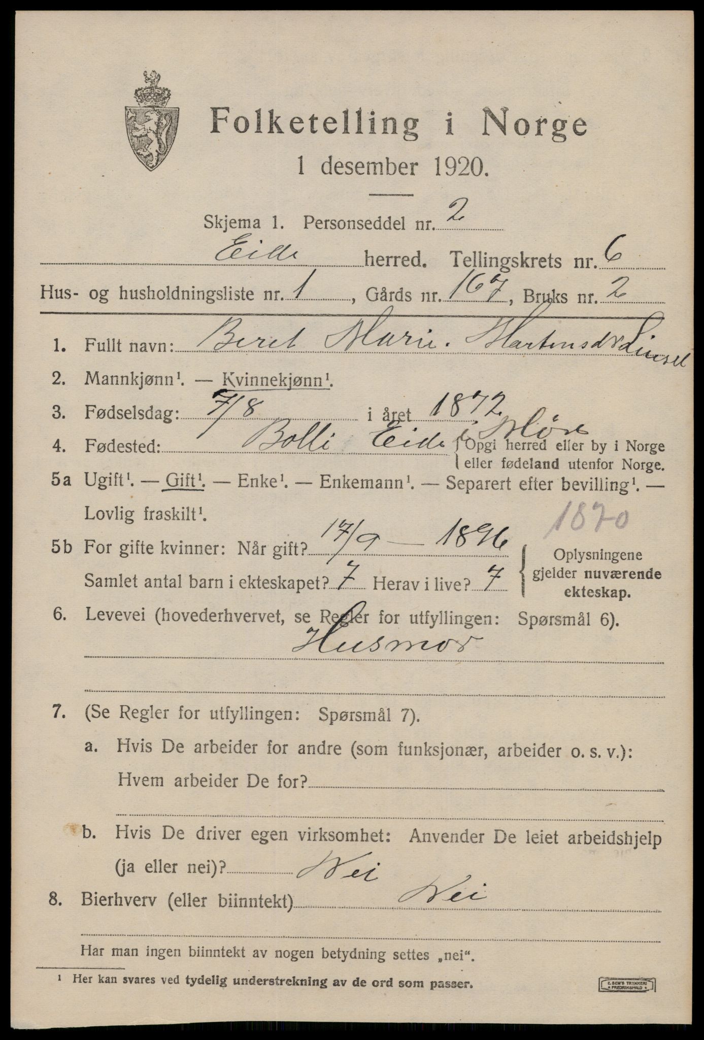 SAT, 1920 census for Eid (MR), 1920, p. 2826