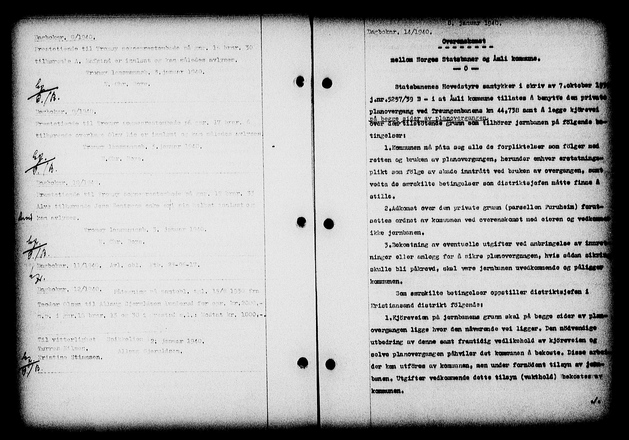 Nedenes sorenskriveri, SAK/1221-0006/G/Gb/Gba/L0047: Mortgage book no. A-I, 1939-1940, Diary no: : 14/1940